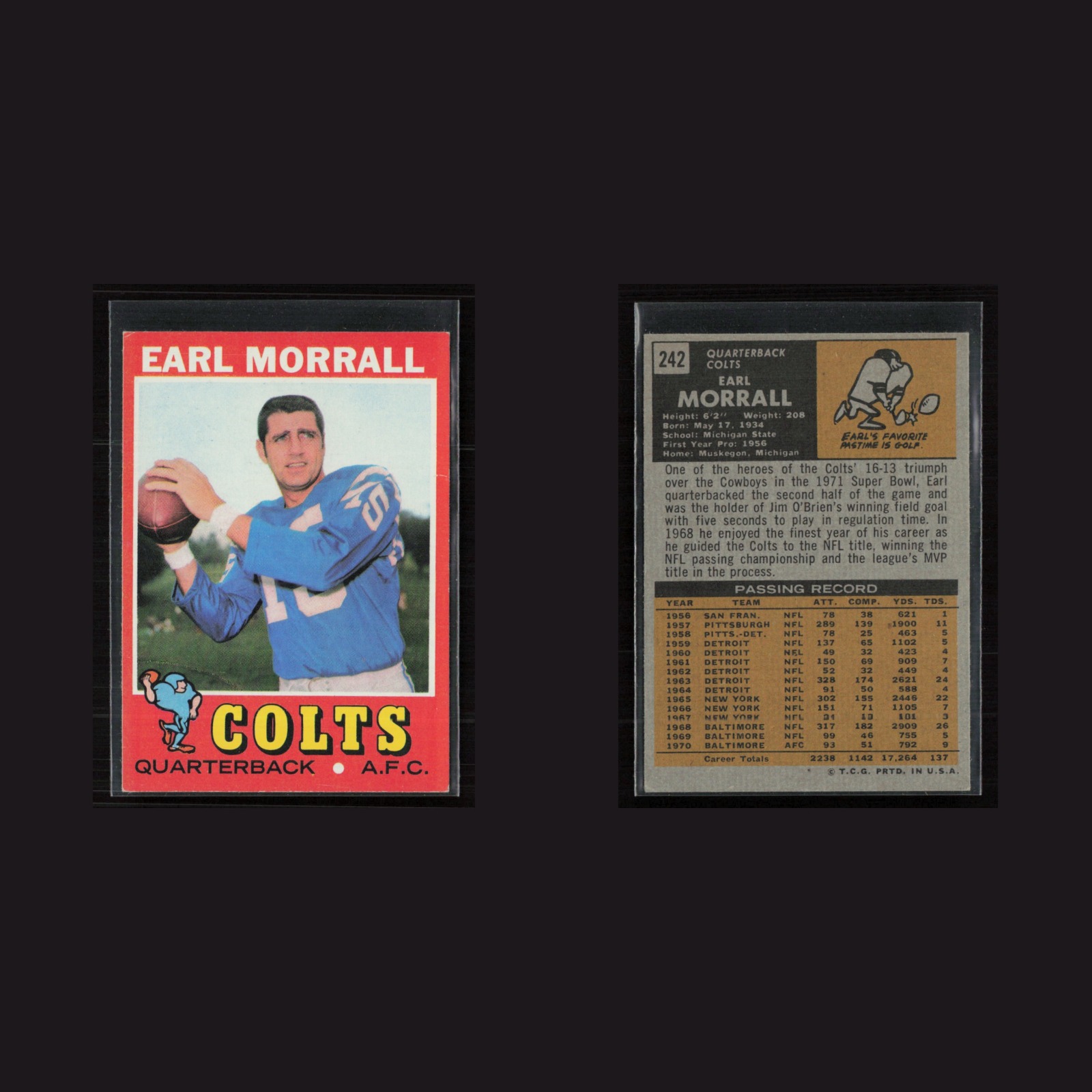 1971 Topps #242 Earl Morrall -EX/NM Set Break! front and back scans