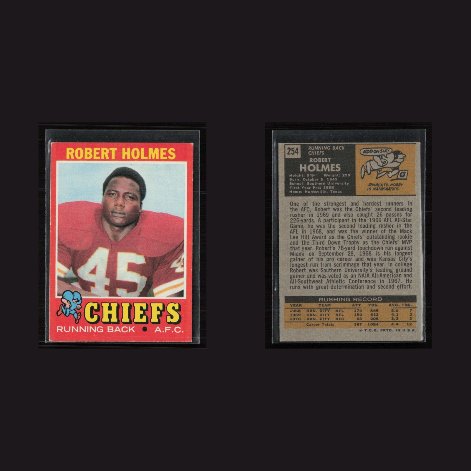 1971 Topps #254 Robert Holmes -EX/NM Set Break! front and back scans