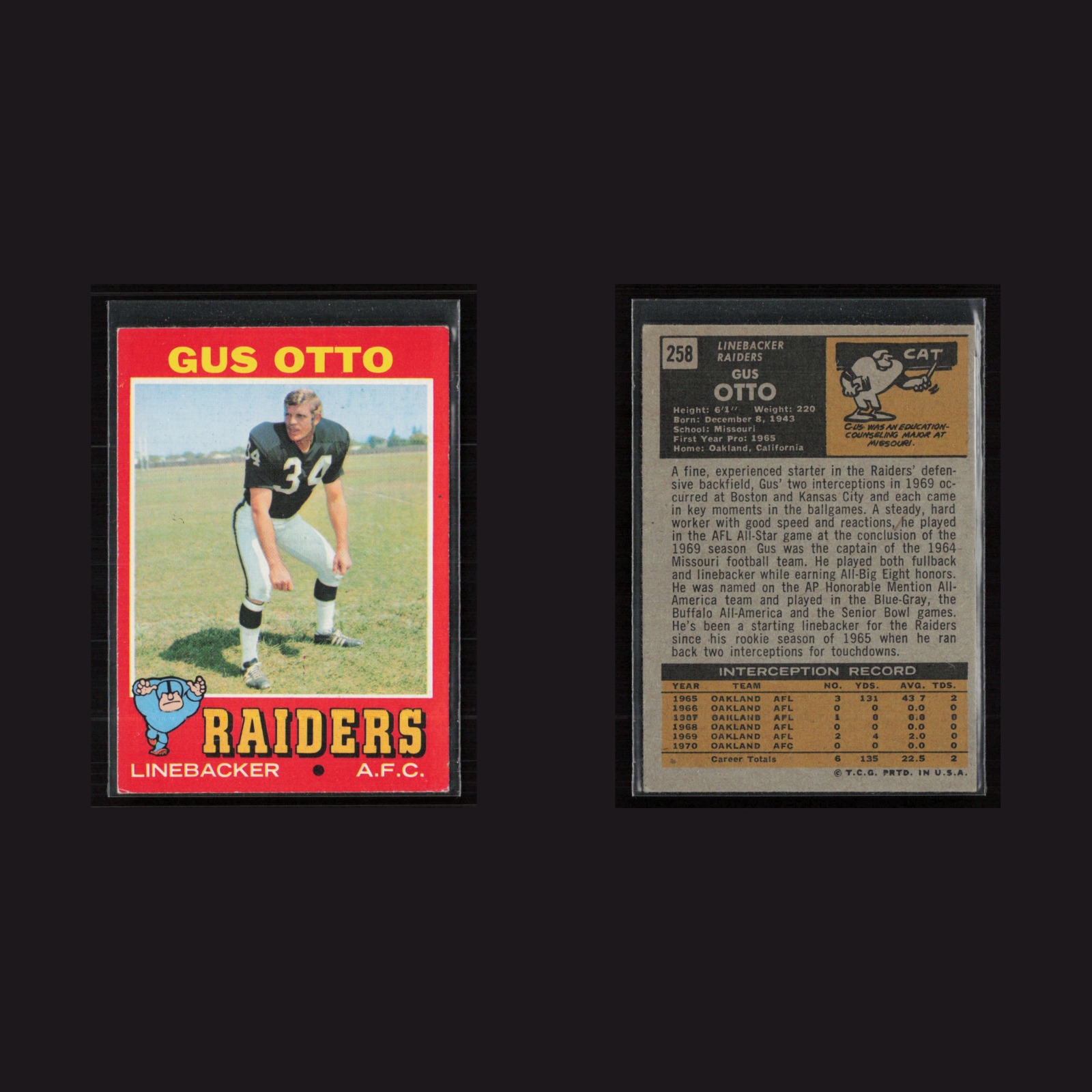 1971 Topps #258 Gus Otto -EX+ Set Break! front and back scans