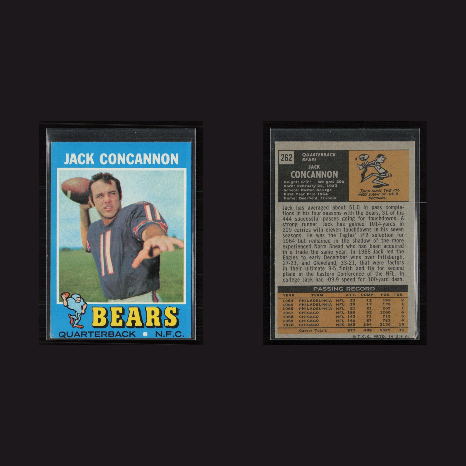 1971 Topps #262 Jack Concannon -EX Set Break! front and back scans