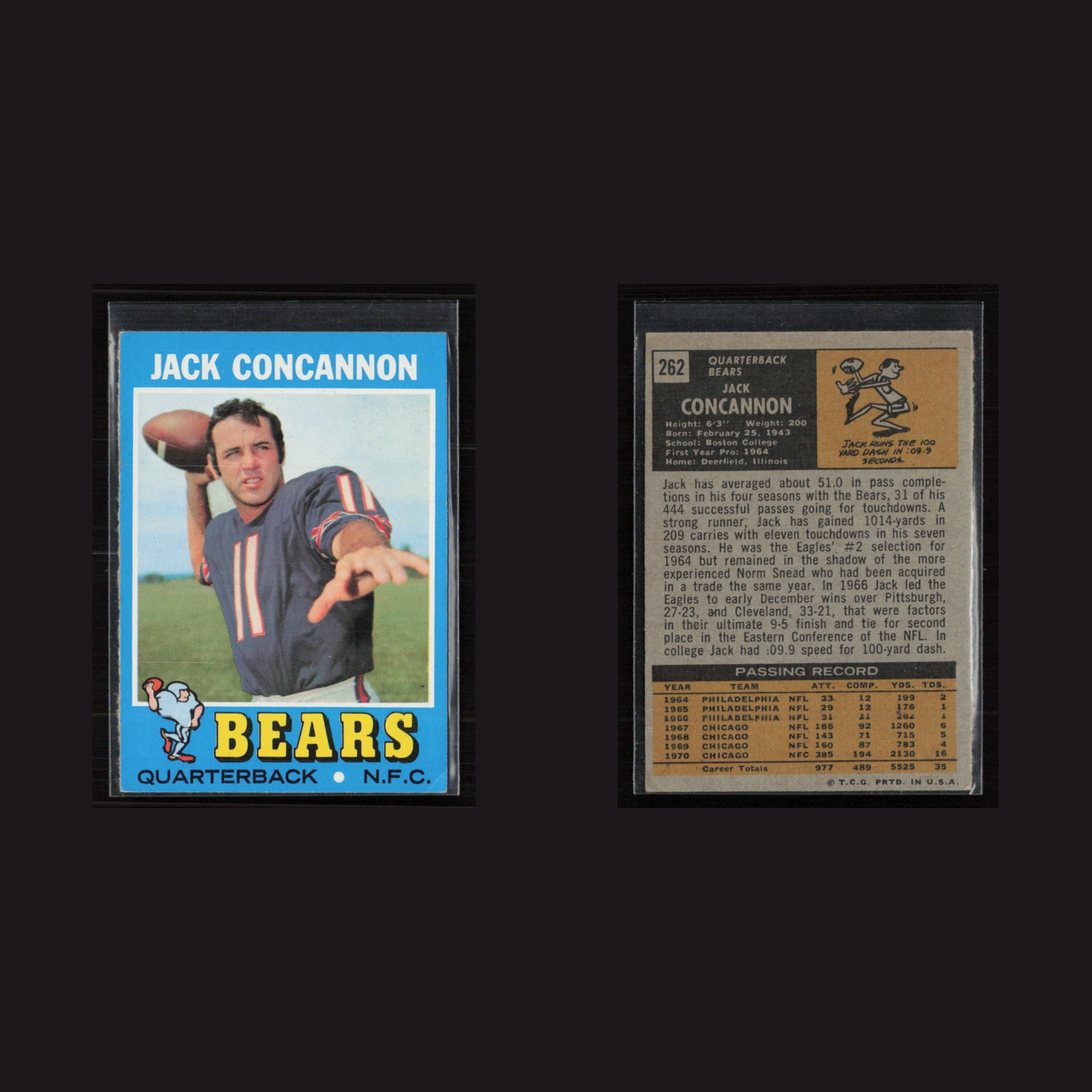 1971 Topps #262 Jack Concannon -EX+ Set Break! front and back scans