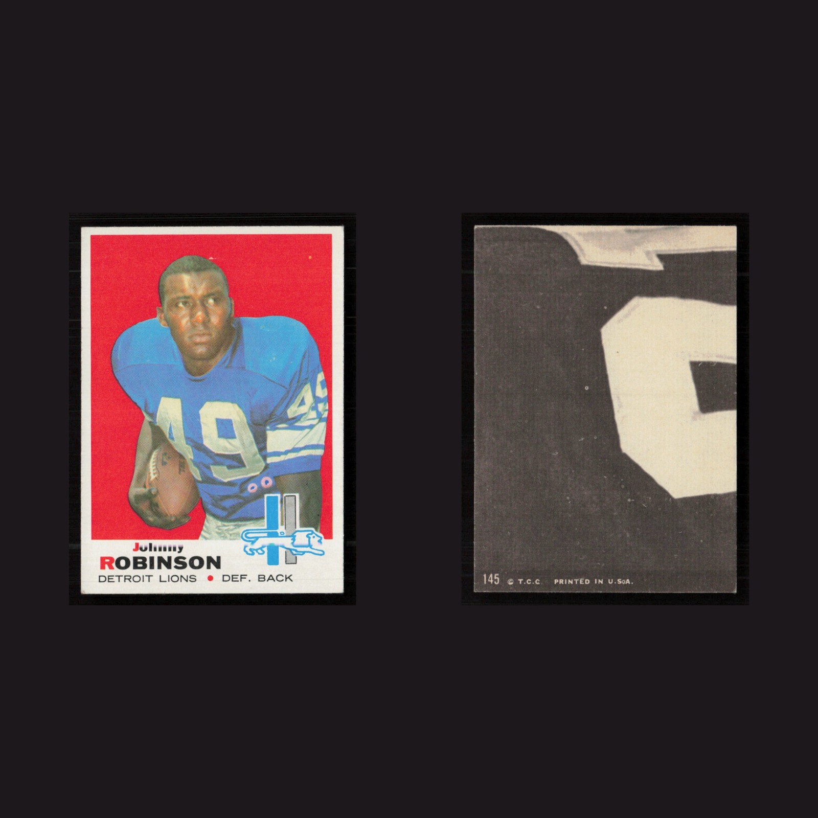 1969 Johnny Robinson #145 EX-EXMINT Topps Kansas City Chiefs Vintage Football front and back scans. Card condition is as shown in the scans.