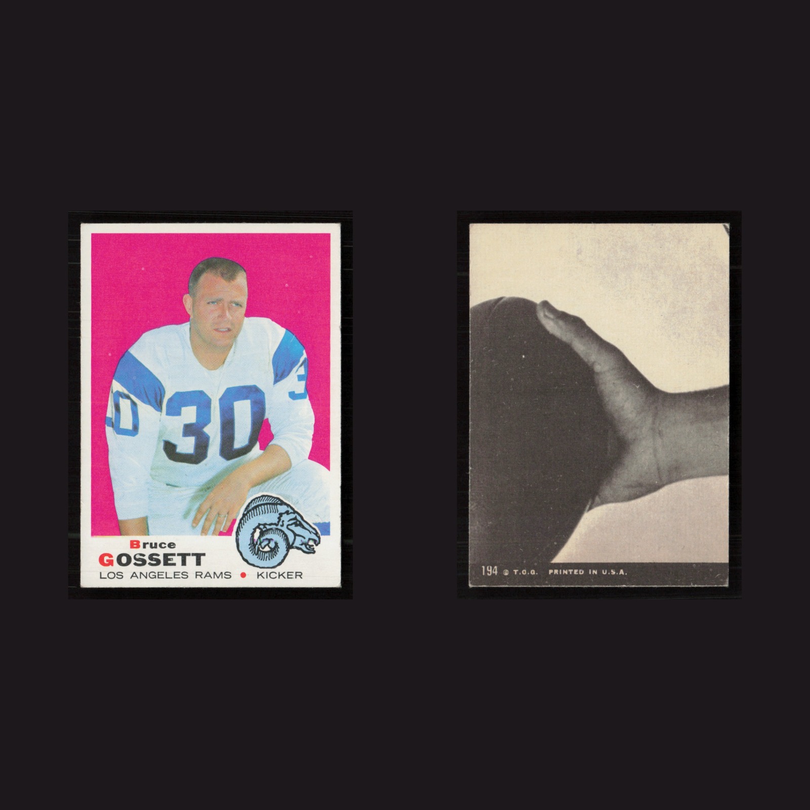 1969 Bruce Gossett #194 EX Topps Los Angeles Rams Vintage Football Card NFL front and back scans. Card condition is as shown in the scans.