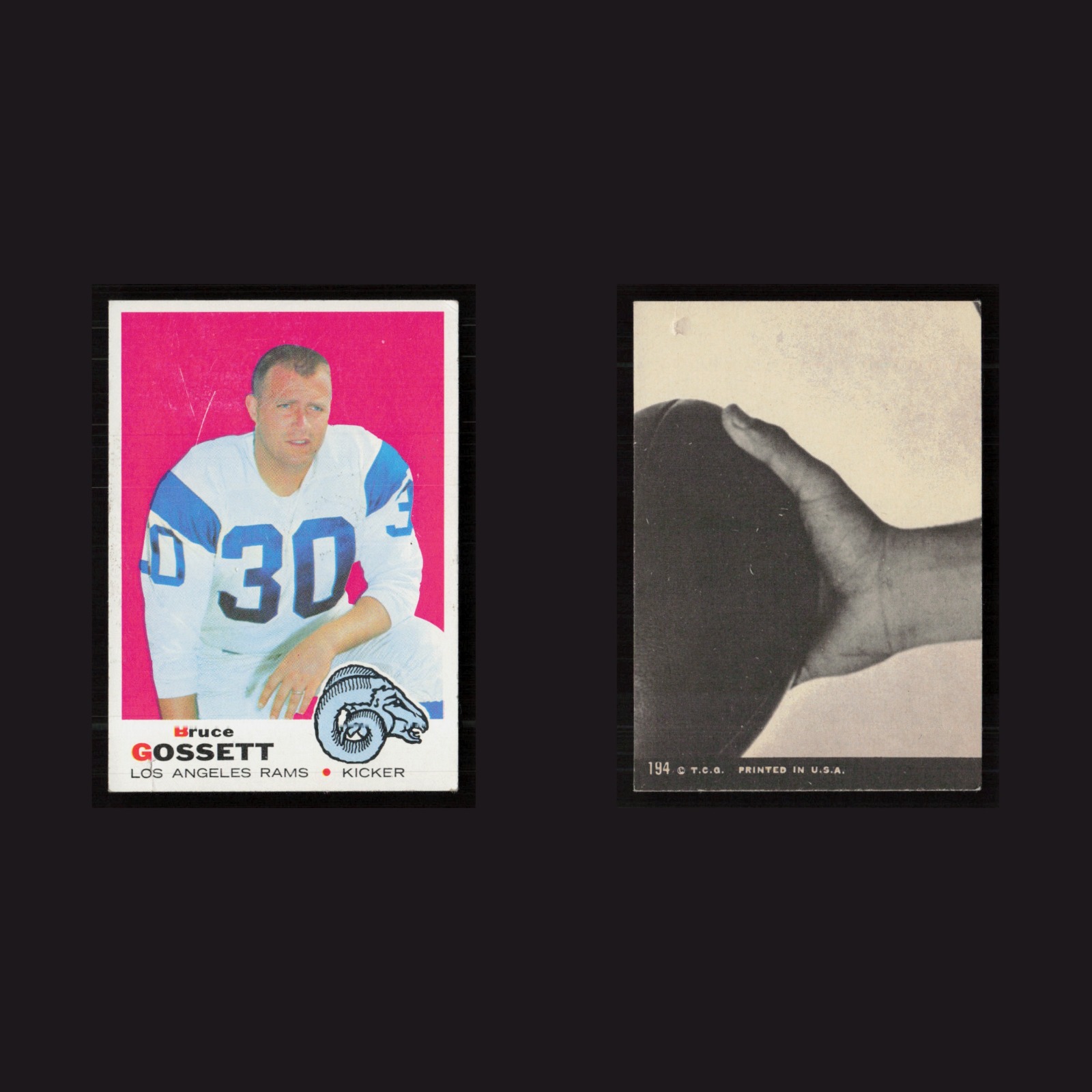 1969 Bruce Gossett #194 EX-EXMINT Topps Los Angeles Rams Vintage Football Card front and back scans. Card condition is as shown in the scans.
