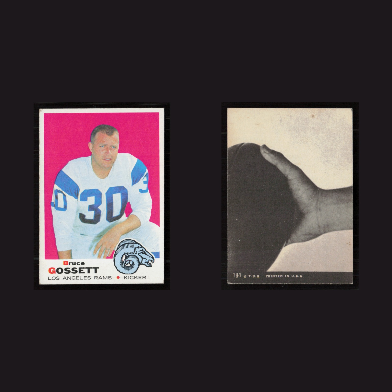 1969 Bruce Gossett #194 EX-EXMINT Topps Los Angeles Rams Vintage Football Card front and back scans. Card condition is as shown in the scans.