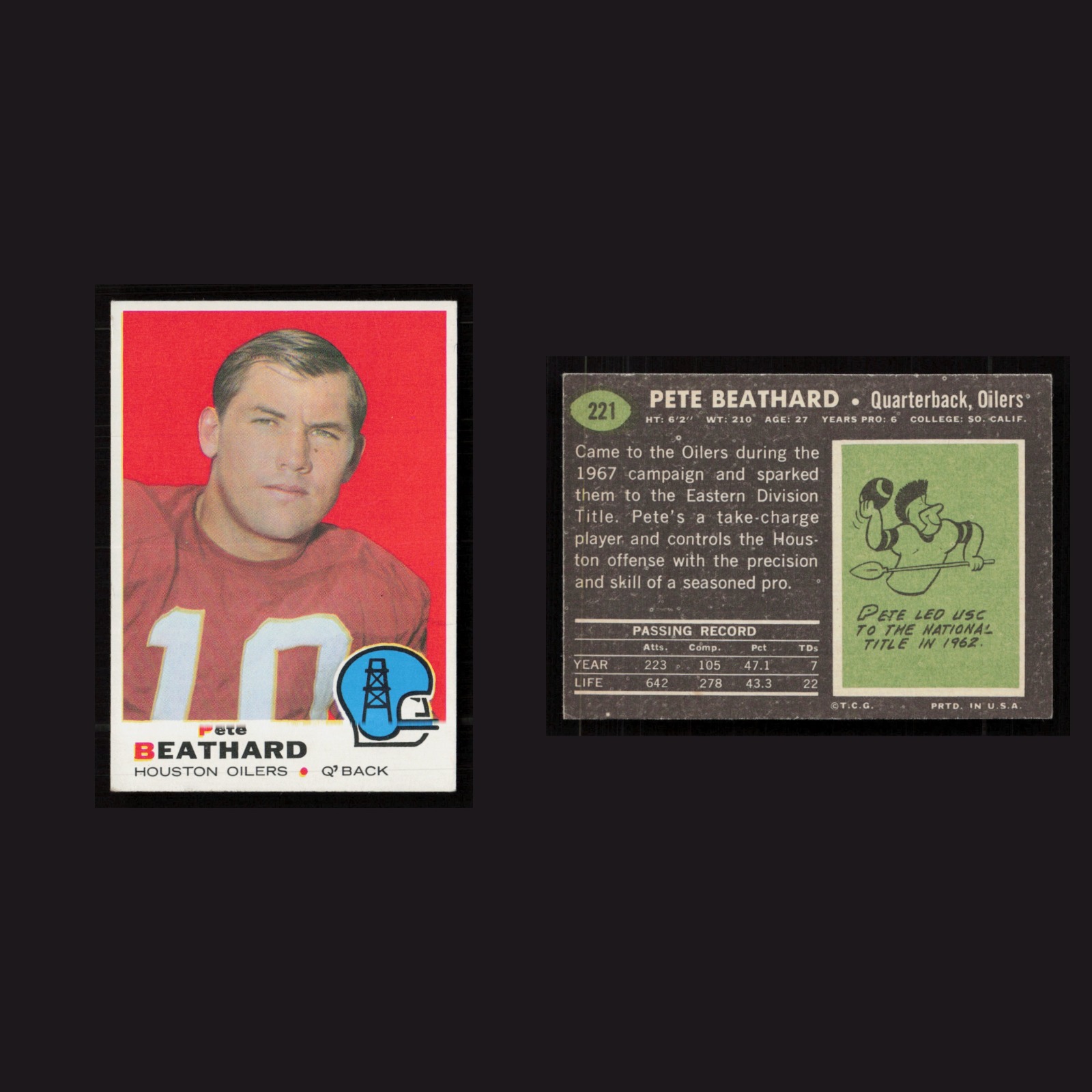 1969 Pete Beathard #221 EX-EXMINT Topps Houston Oilers Vintage Football Card NFL front and back scans. Card condition is as shown in the scans.