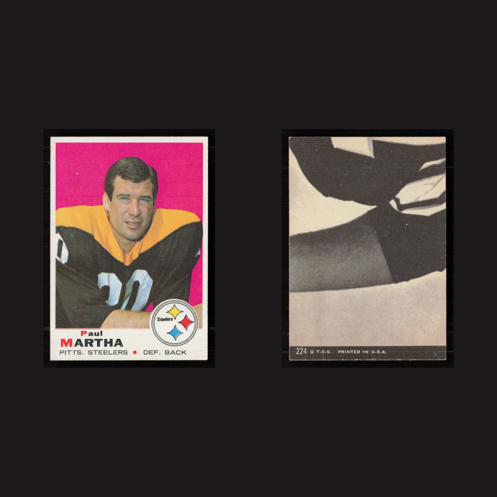 1969 Paul Martha #224 EX Topps Pittsburgh Steelers Vintage Football Card NFL front and back scans. Card condition is as shown in the scans.