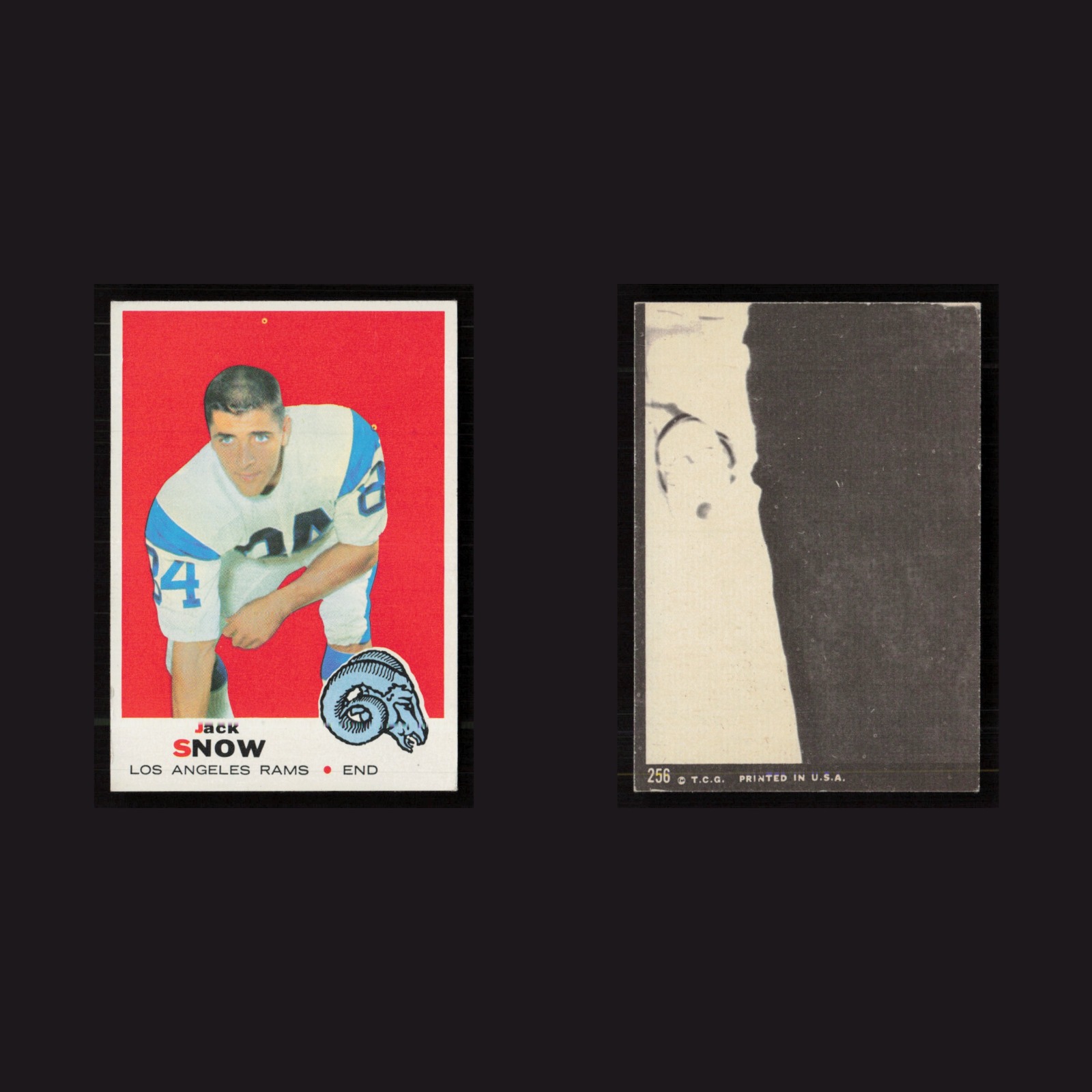 1969 Jack Snow #256 EX-EXMINT Topps Los Angeles Rams Vintage Football Card NFL front and back scans. Card condition is as shown in the scans.