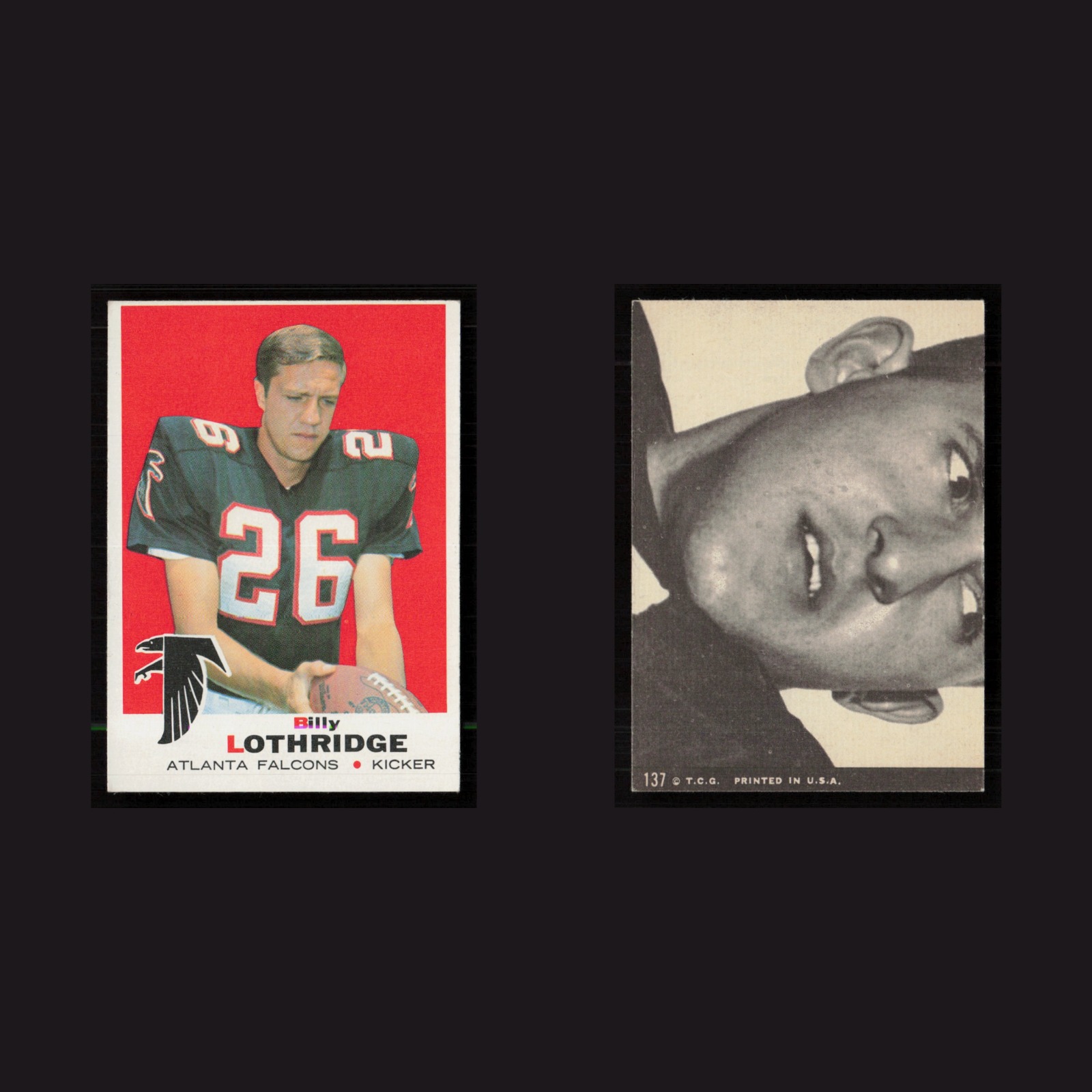 1969 Billy Lothridge #137 EX Topps Atlanta Falcons Vintage Football Card NFL front and back scans. Card condition is as shown in the scans.
