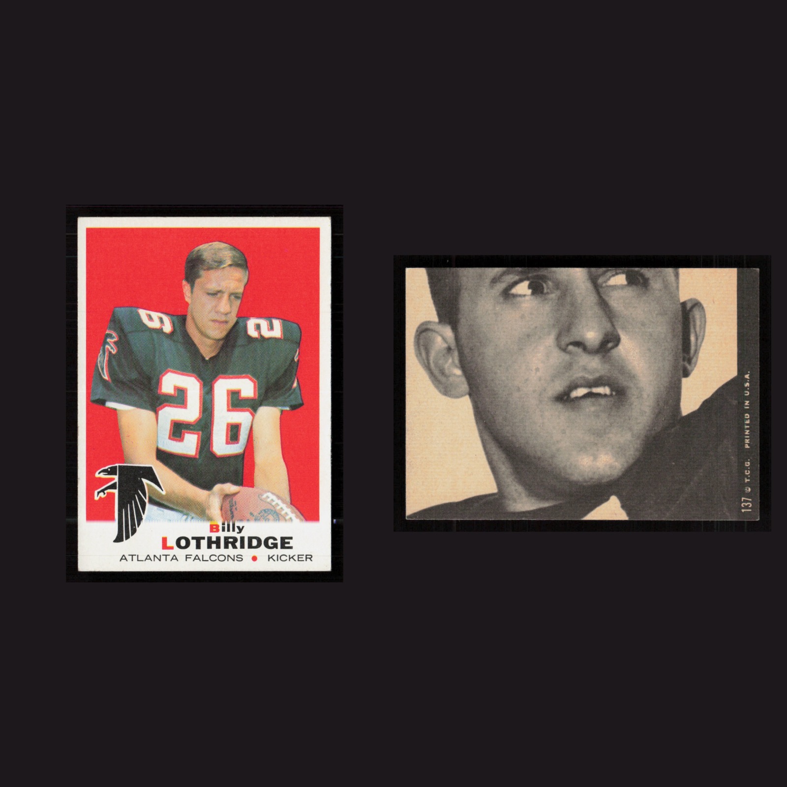 1969 Billy Lothridge #137 EX-EXMINT Topps Atlanta Falcons Vintage Football Card front and back scans. Card condition is as shown in the scans.