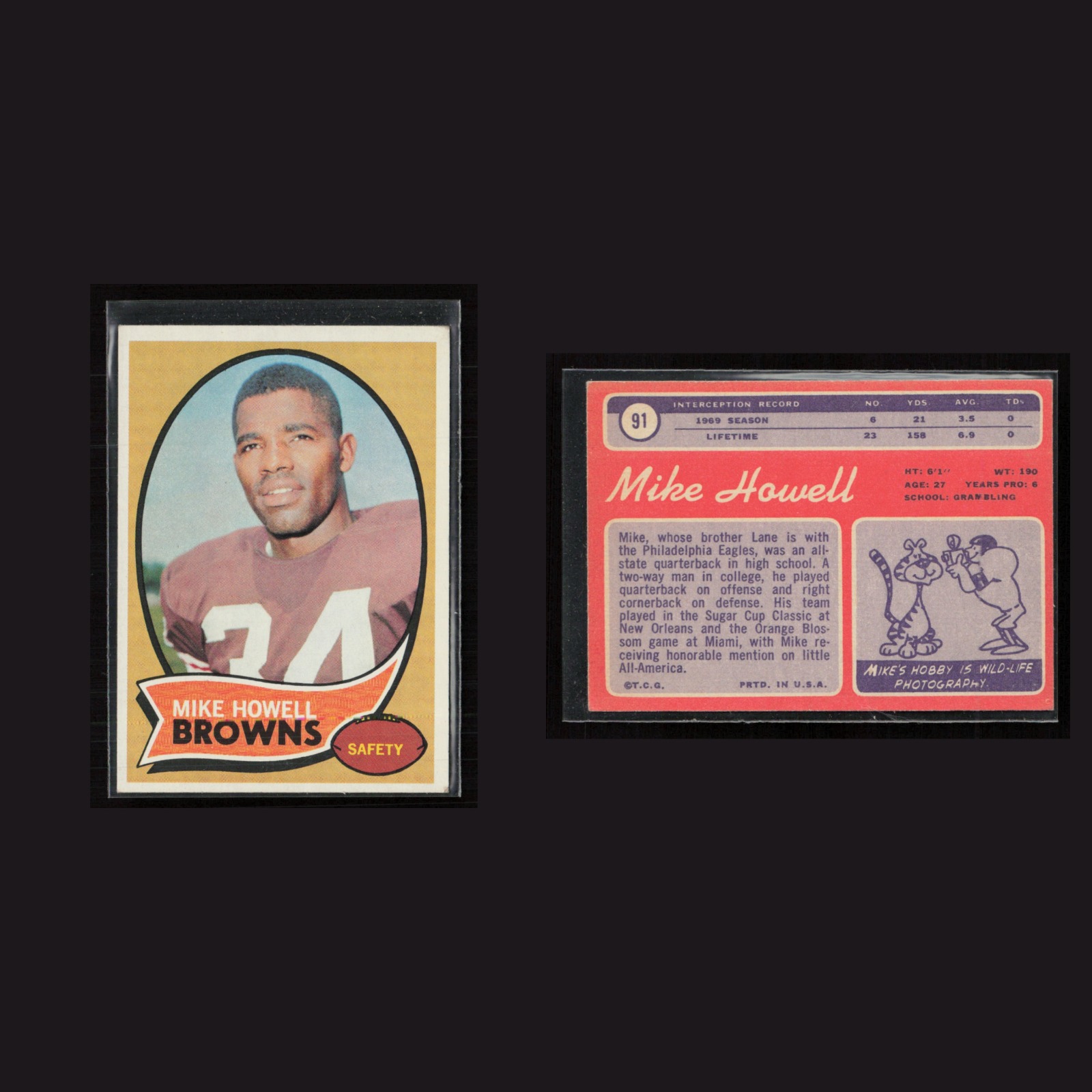 1970 Mike Howell #91 EX-EXMINT Topps Cleveland Browns Vintage Football Card NFL front and back scans. Card condition is as shown in the scans.