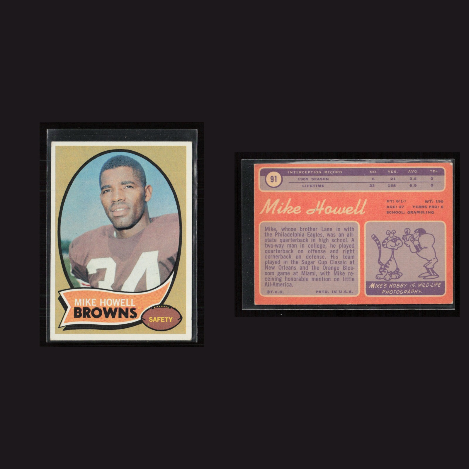 1970 Mike Howell #91 EX-EXMINT Topps Cleveland Browns Vintage Football Card NFL front and back scans. Card condition is as shown in the scans.