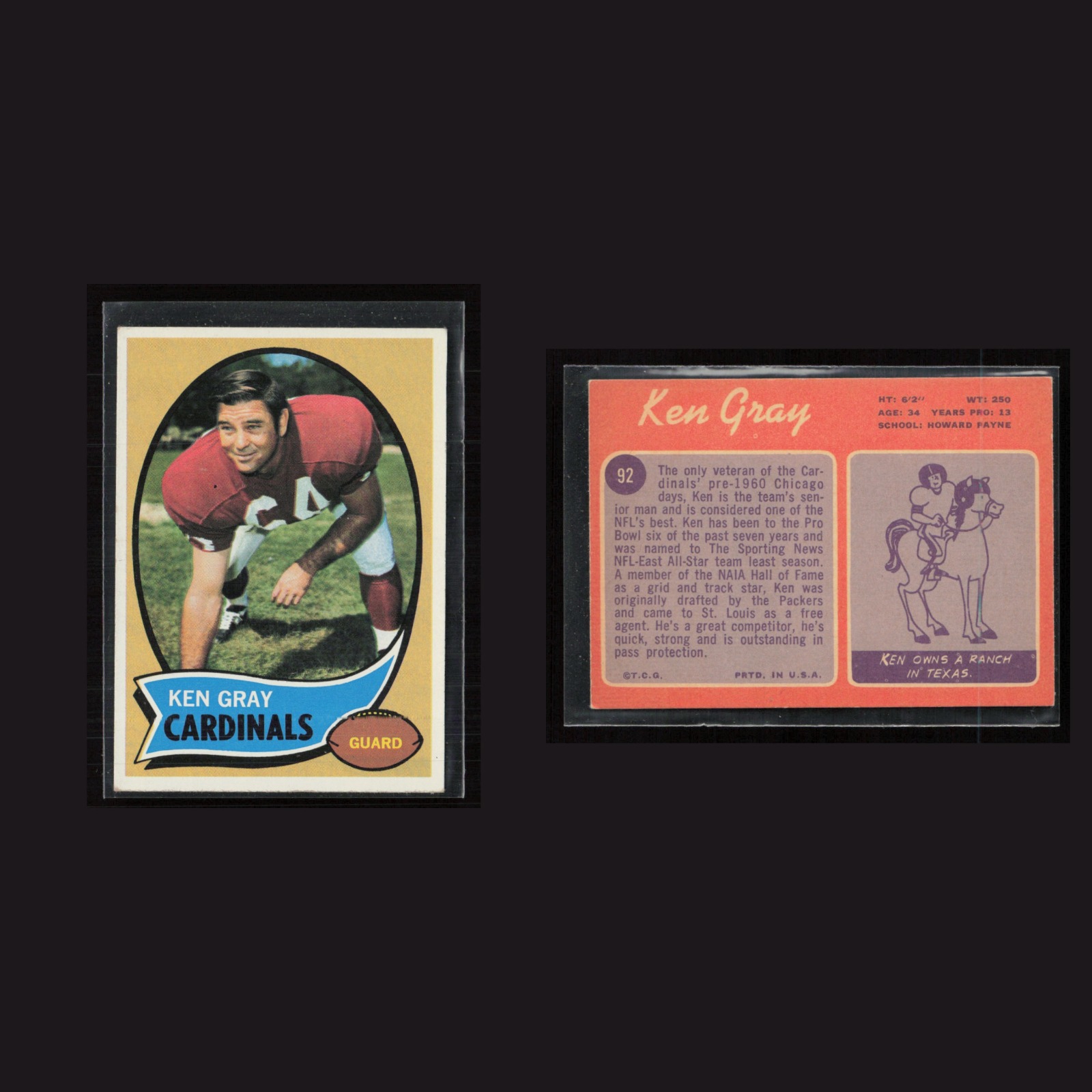 1970 Ken Gray #92 EX-EXMINT Topps St. Louis Cardinals Vintage Football Card NFL front and back scans. Card condition is as shown in the scans.