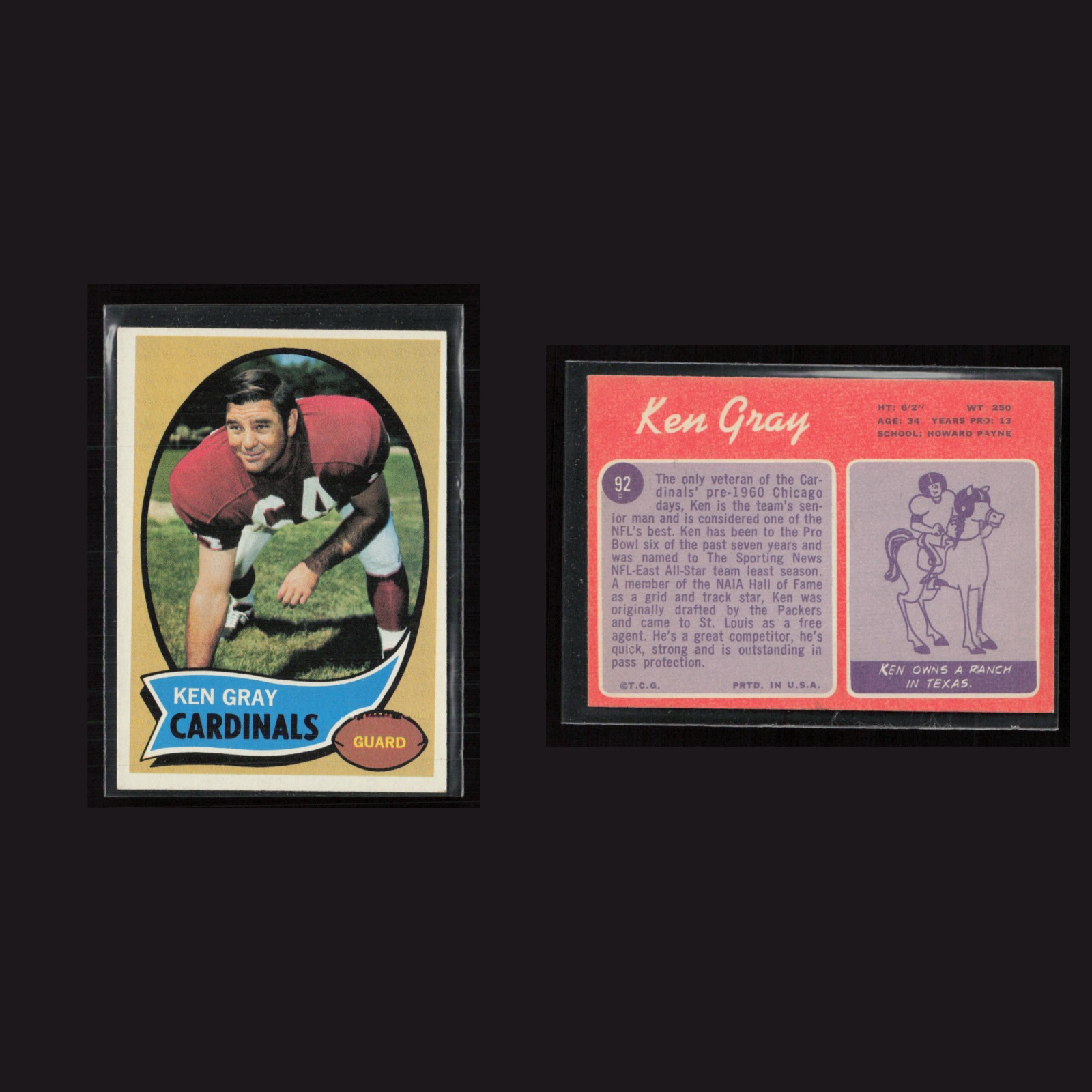 1970 Ken Gray #92 EX-EXMINT Topps St. Louis Cardinals Vintage Football Card NFL front and back scans. Card condition is as shown in the scans.