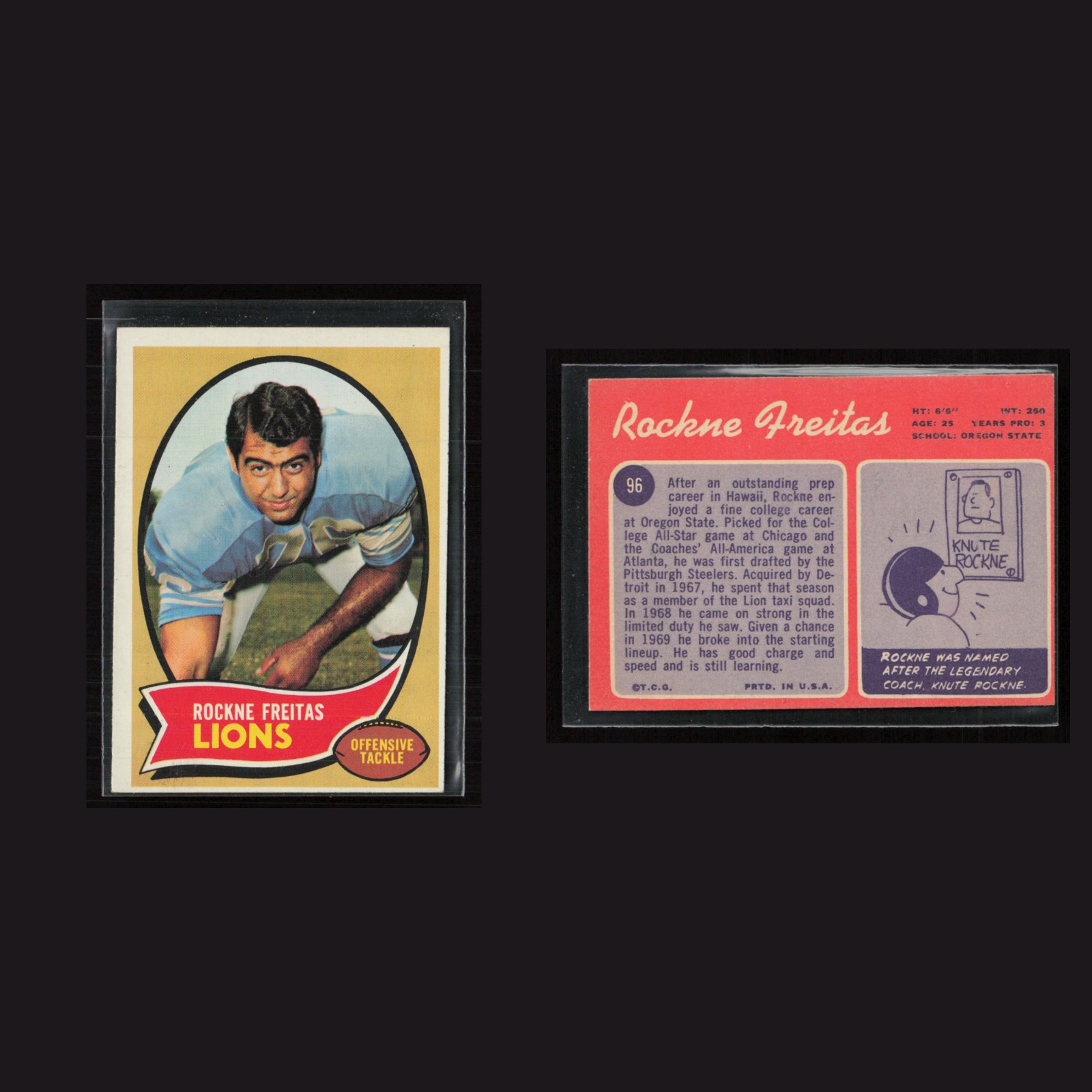 1970 Rockne Freitas #96 EX Topps Detroit Lions Vintage Football Card Set-Break front and back scans. Card condition is as shown in the scans.