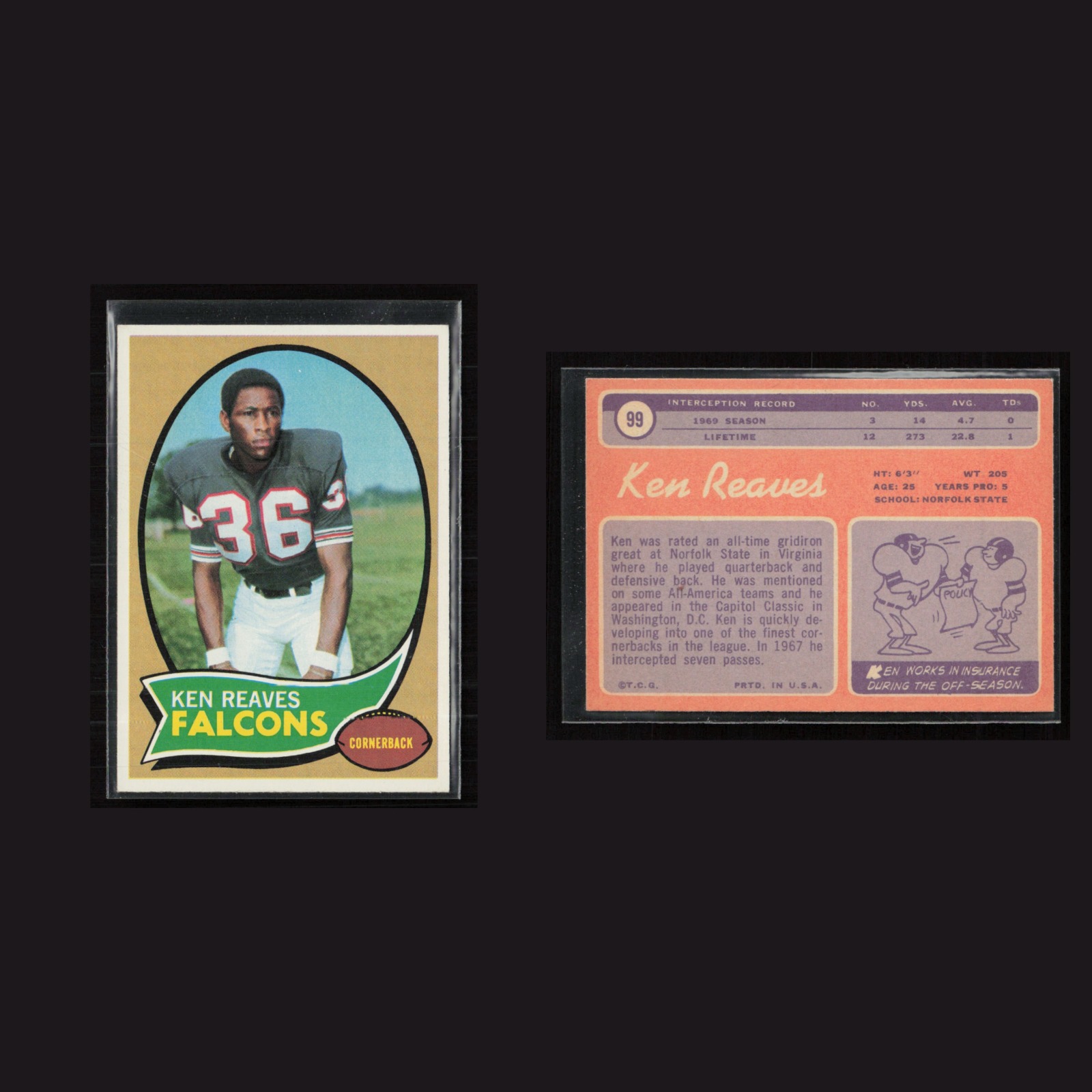 1970 Ken Reaves #99 EX-EXMINT Topps Atlanta Falcons Vintage Football Card NFL front and back scans. Card condition is as shown in the scans.
