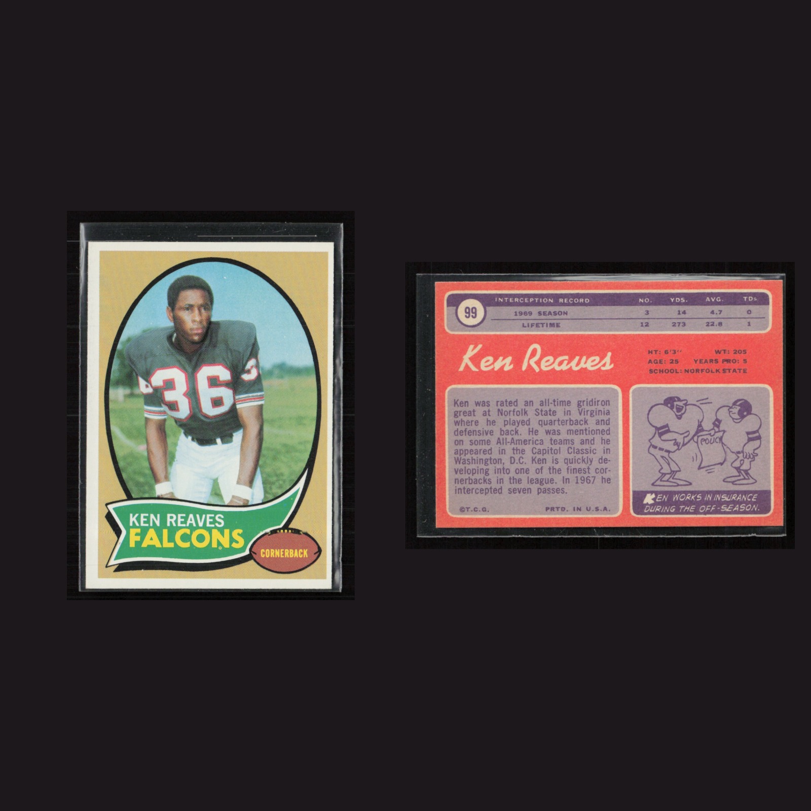 1970 Ken Reaves #99 EX-EXMINT Topps Atlanta Falcons Vintage Football Card NFL front and back scans. Card condition is as shown in the scans.