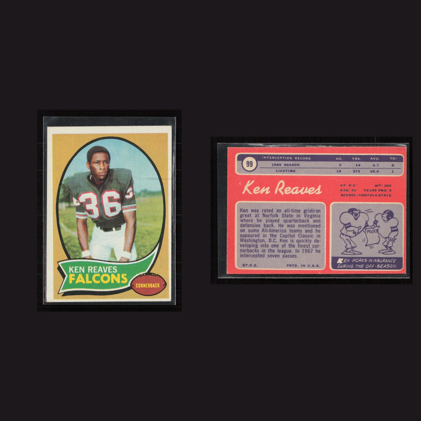 1970 Ken Reaves #99 EX Topps Atlanta Falcons Vintage Football Card Set-Break NFL front and back scans. Card condition is as shown in the scans.