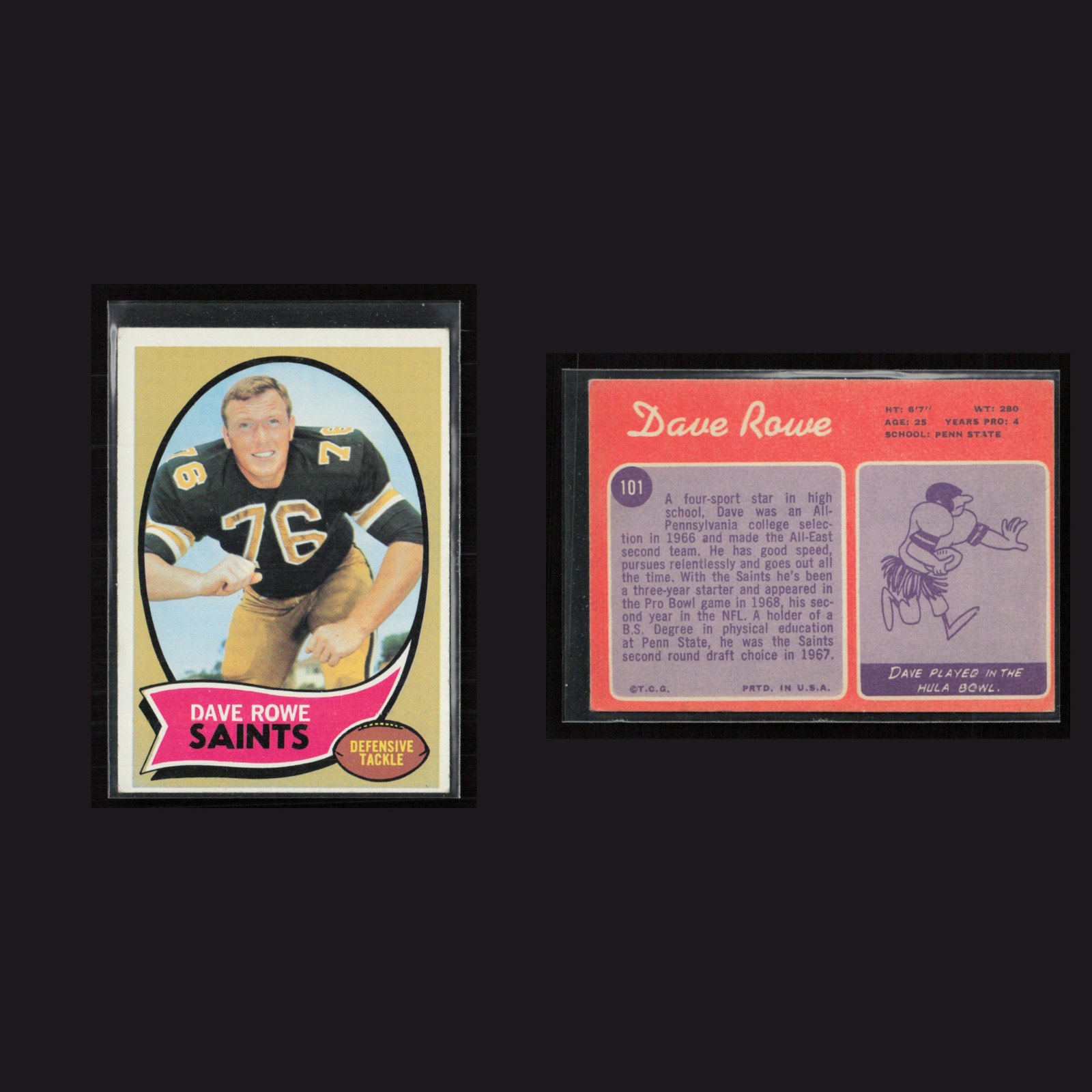 1970 Dave Rowe #101 EX Topps New Orleans Saints Vintage Football Card Set-Break front and back scans. Card condition is as shown in the scans.
