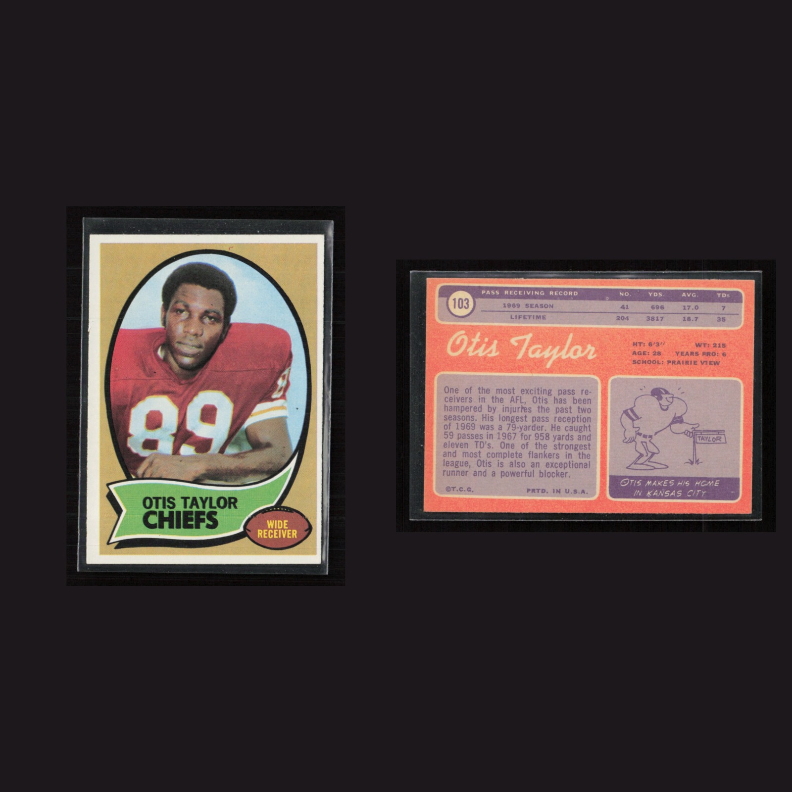 1970 Otis Taylor #103 EX-EXMINT Topps Kansas City Chiefs Vintage Football Card front and back scans. Card condition is as shown in the scans.