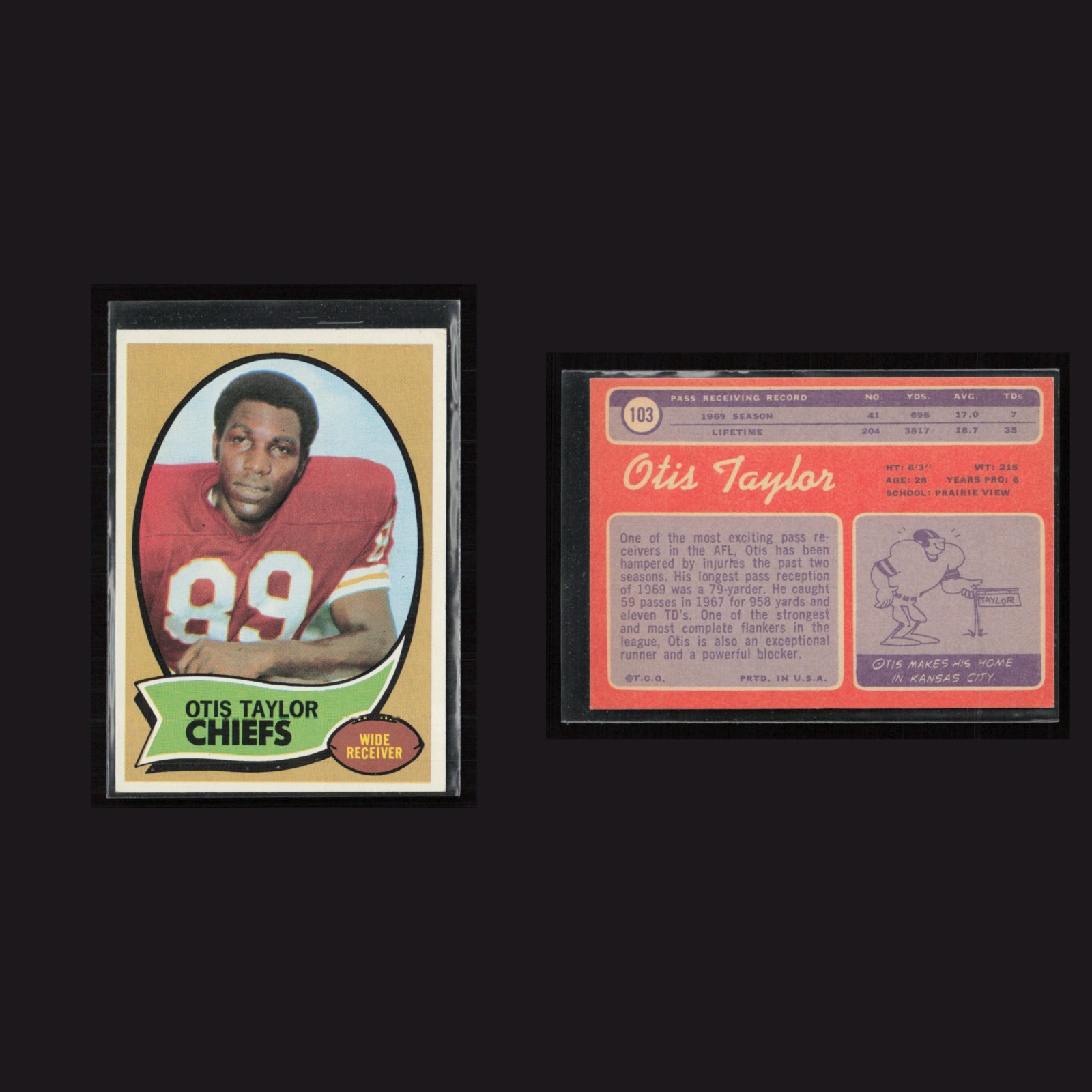 1970 Otis Taylor #103 EX-EXMINT Topps Kansas City Chiefs Vintage Football Card front and back scans. Card condition is as shown in the scans.