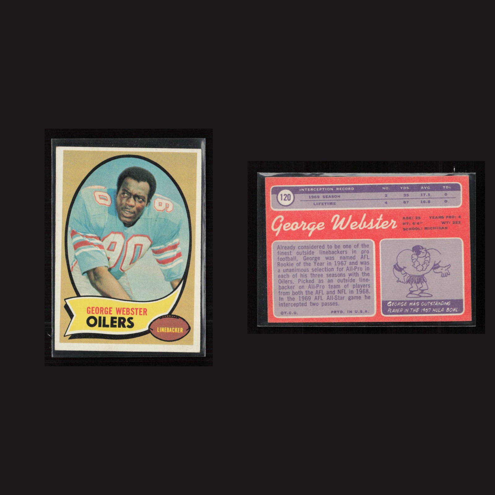 1970 George Webster #120 EX-EXMINT Topps Houston Oilers Vintage Football Card front and back scans. Card condition is as shown in the scans.