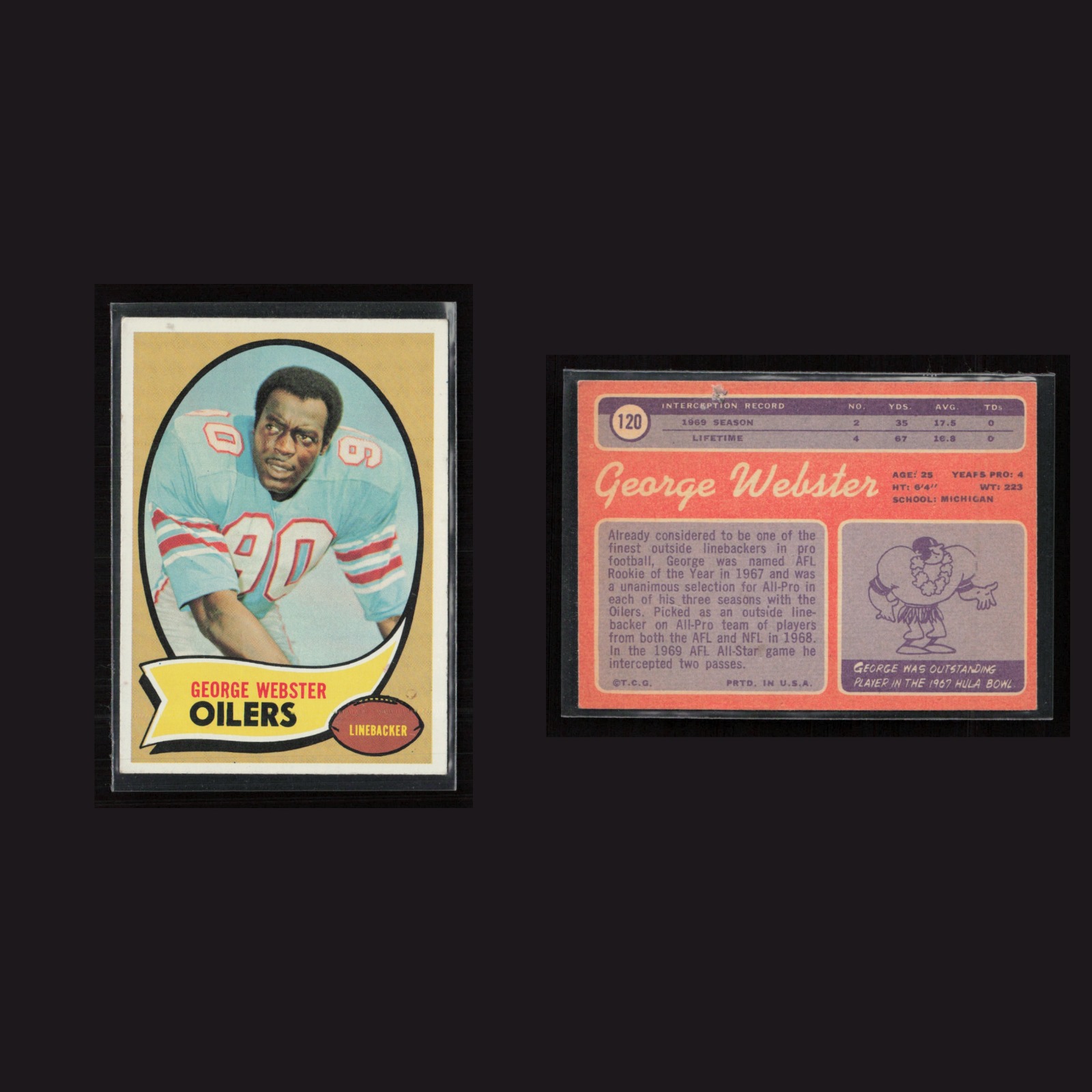 1970 George Webster #120 EX-EXMINT Topps Houston Oilers Vintage Football Card front and back scans. Card condition is as shown in the scans.