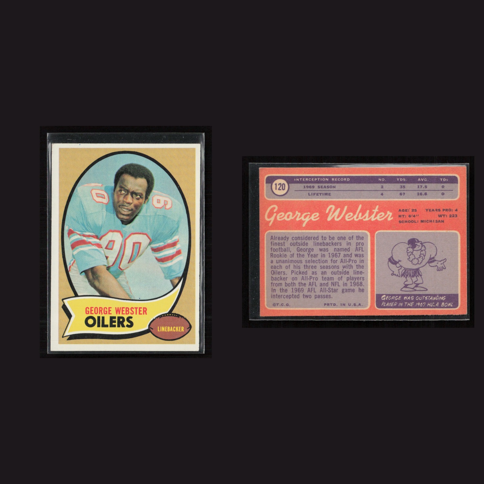 1970 George Webster #120 EX-EXMINT Topps Houston Oilers Vintage Football Card front and back scans. Card condition is as shown in the scans.