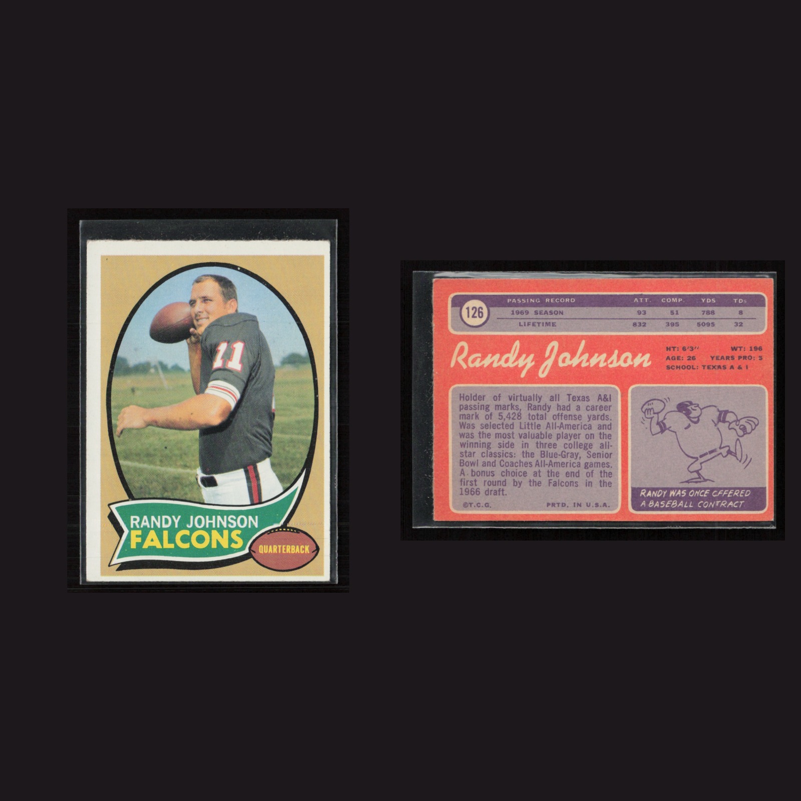 1970 Randy Johnson #126 EX Topps Atlanta Falcons Vintage Football Card Set-Break front and back scans. Card condition is as shown in the scans.