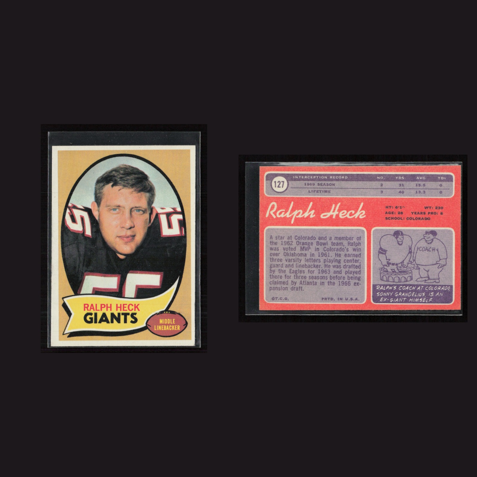 1970 Ralph Heck #127 EX-EXMINT Topps Atlanta Falcons Vintage Football Card NFL front and back scans. Card condition is as shown in the scans.