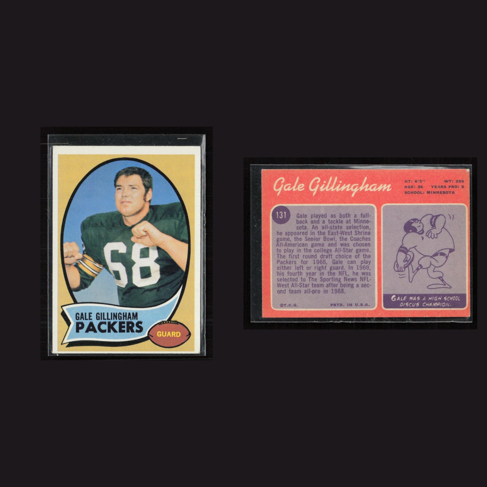 1970 Gale Gillingham #131 EX Topps Green Bay Packers Vintage Football Card NFL front and back scans. Card condition is as shown in the scans.