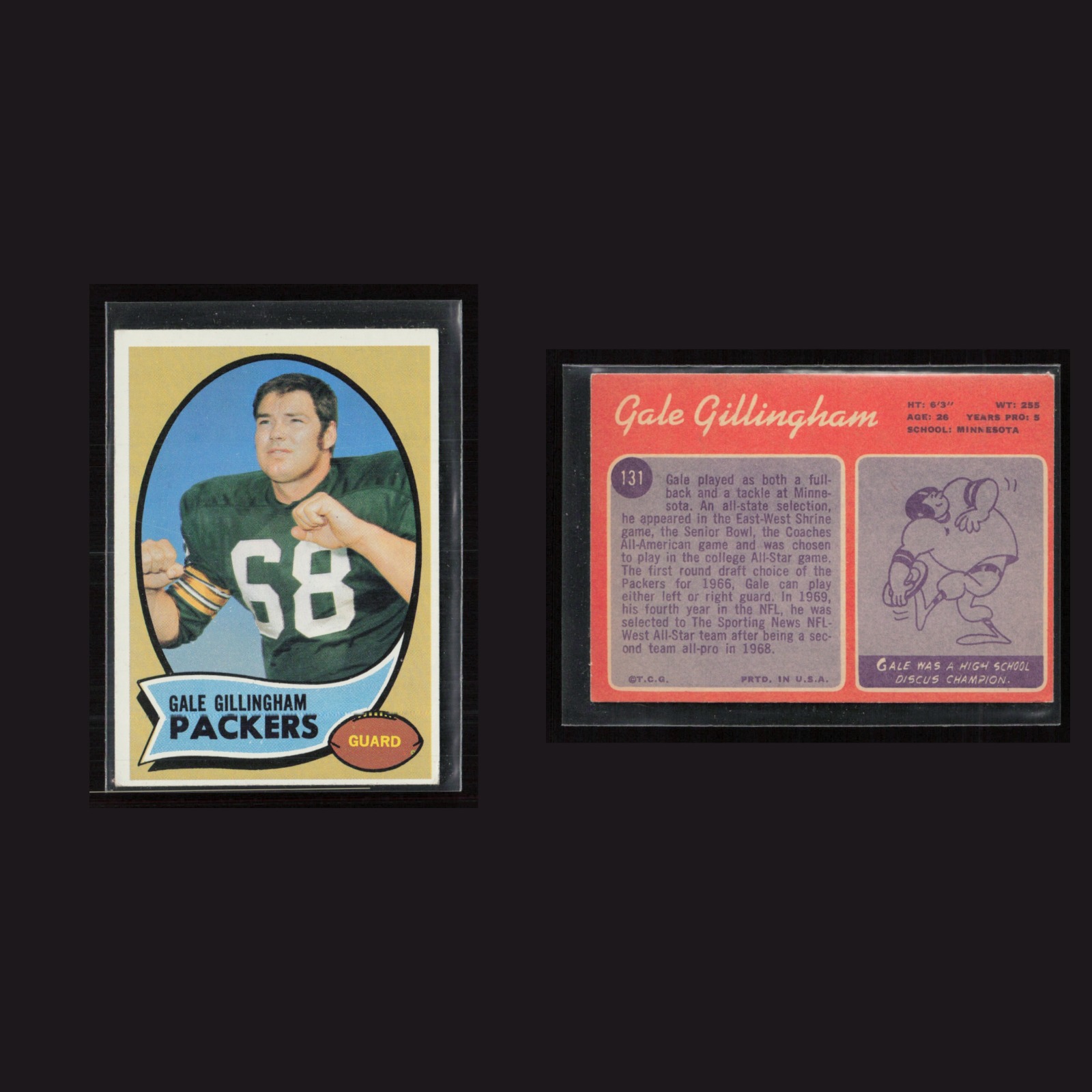 1970 Gale Gillingham #131 EX Topps Green Bay Packers Vintage Football Card NFL front and back scans. Card condition is as shown in the scans.