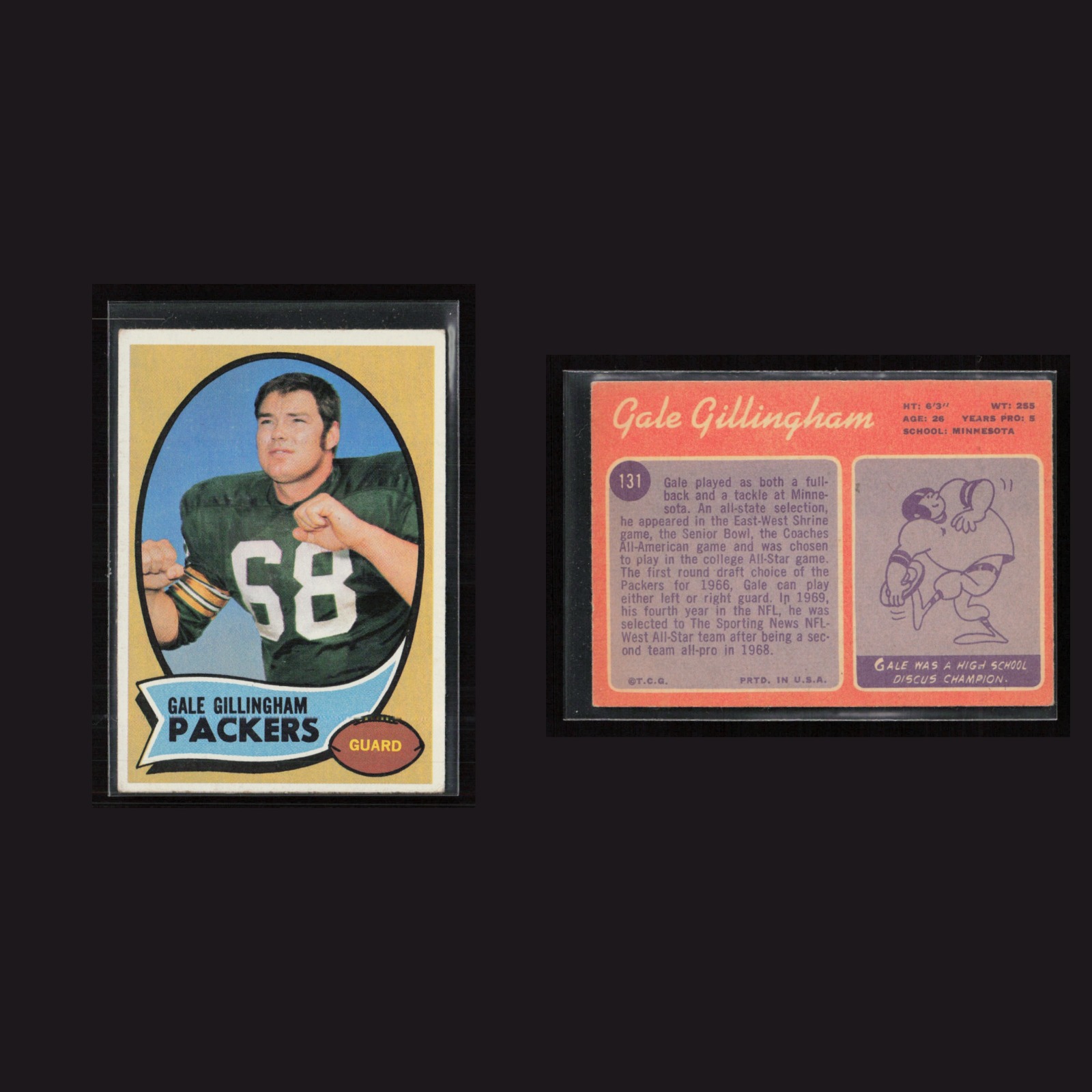 1970 Gale Gillingham #131 EX-EXMINT Topps Green Bay Packers Vintage Football NFL front and back scans. Card condition is as shown in the scans.