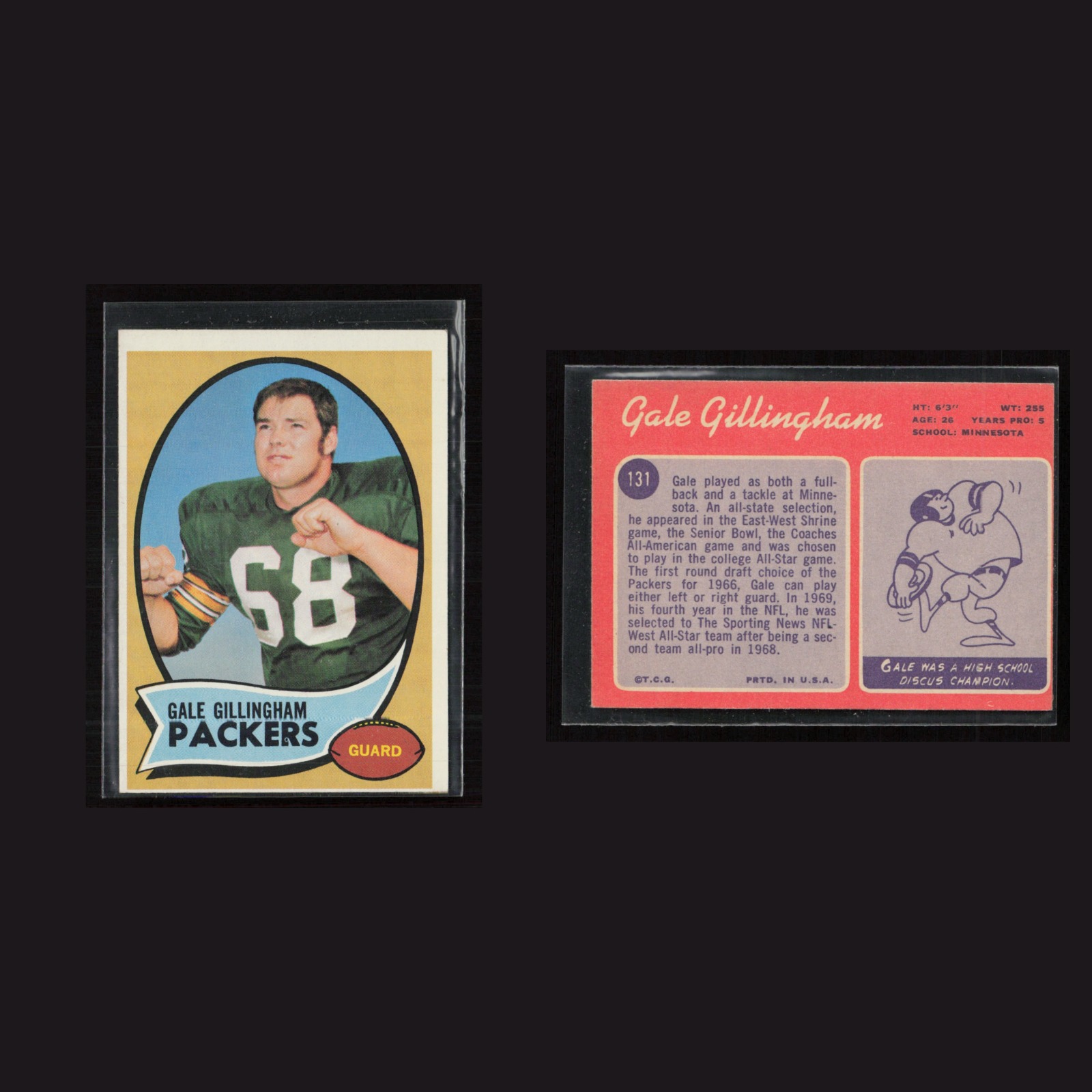 1970 Gale Gillingham #131 EX Topps Green Bay Packers Vintage Football Card NFL front and back scans. Card condition is as shown in the scans.
