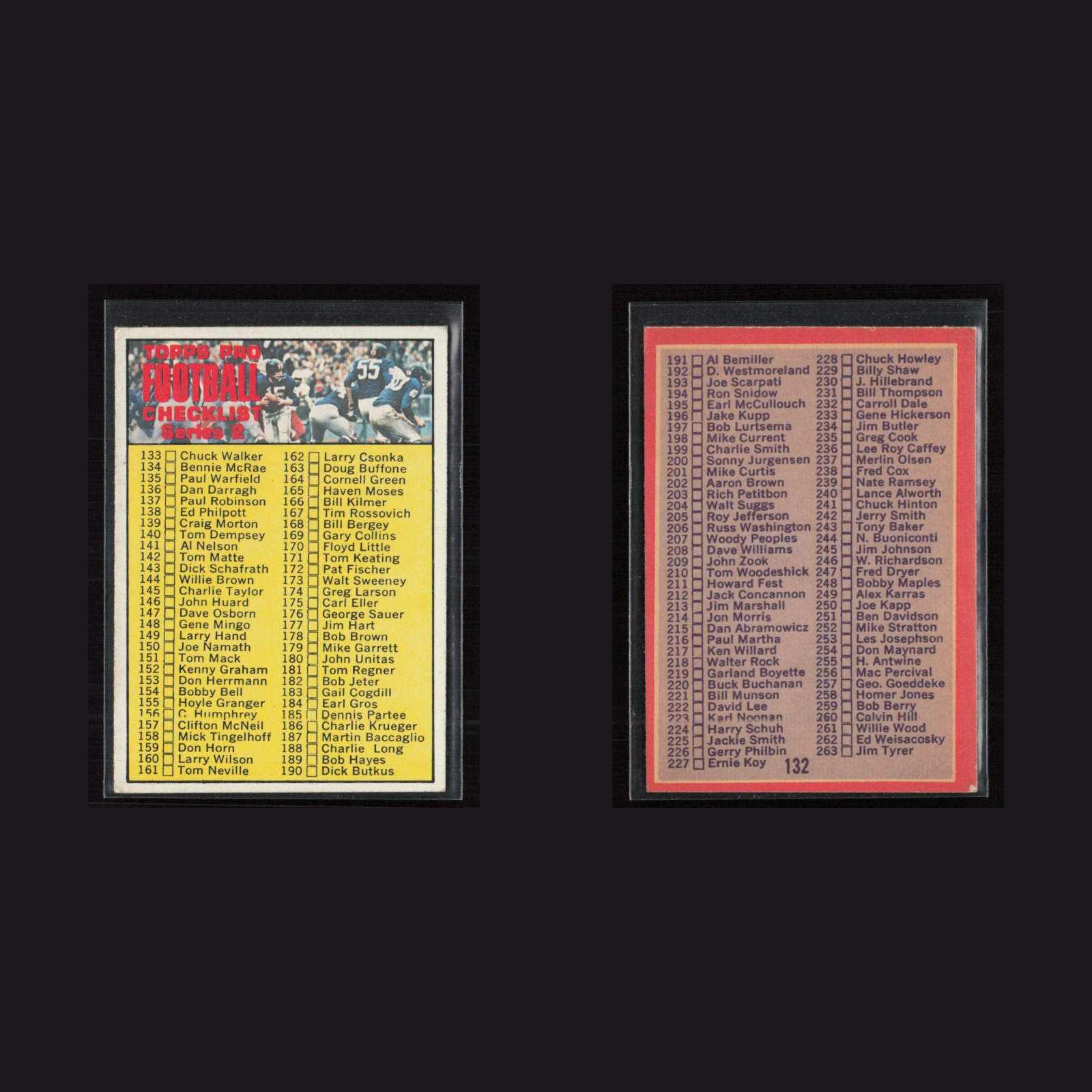 1970 Checklist 133-263 #132 EX-EXMINT Topps Vintage Football Card Set-Break NFL front and back scans. Card condition is as shown in the scans.