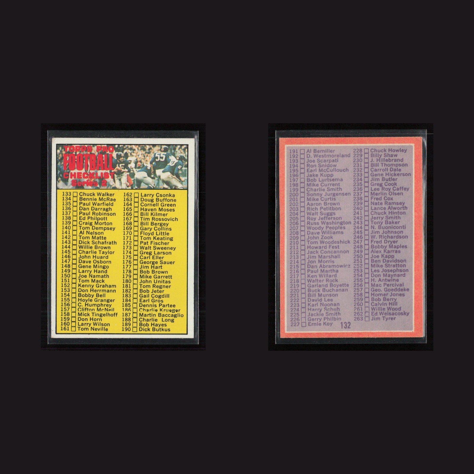 1970 Checklist 133-263 #132 EX-EXMINT Topps Vintage Football Card Set-Break NFL front and back scans. Card condition is as shown in the scans.