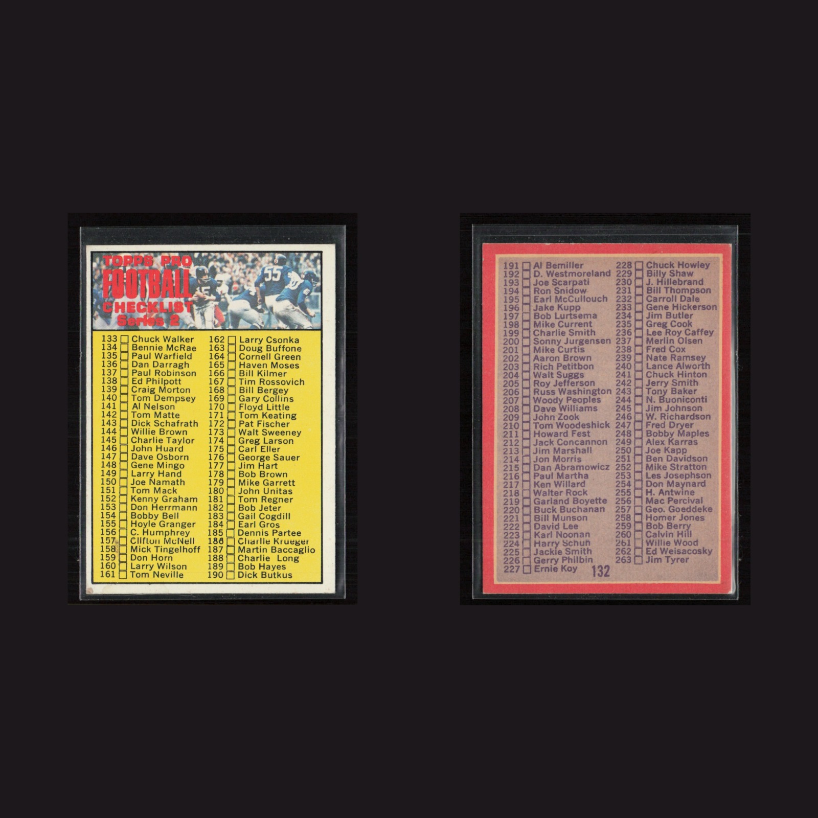 1970 Checklist 133-263 #132 EX Topps Vintage Football Card Set-Break NFL front and back scans. Card condition is as shown in the scans.