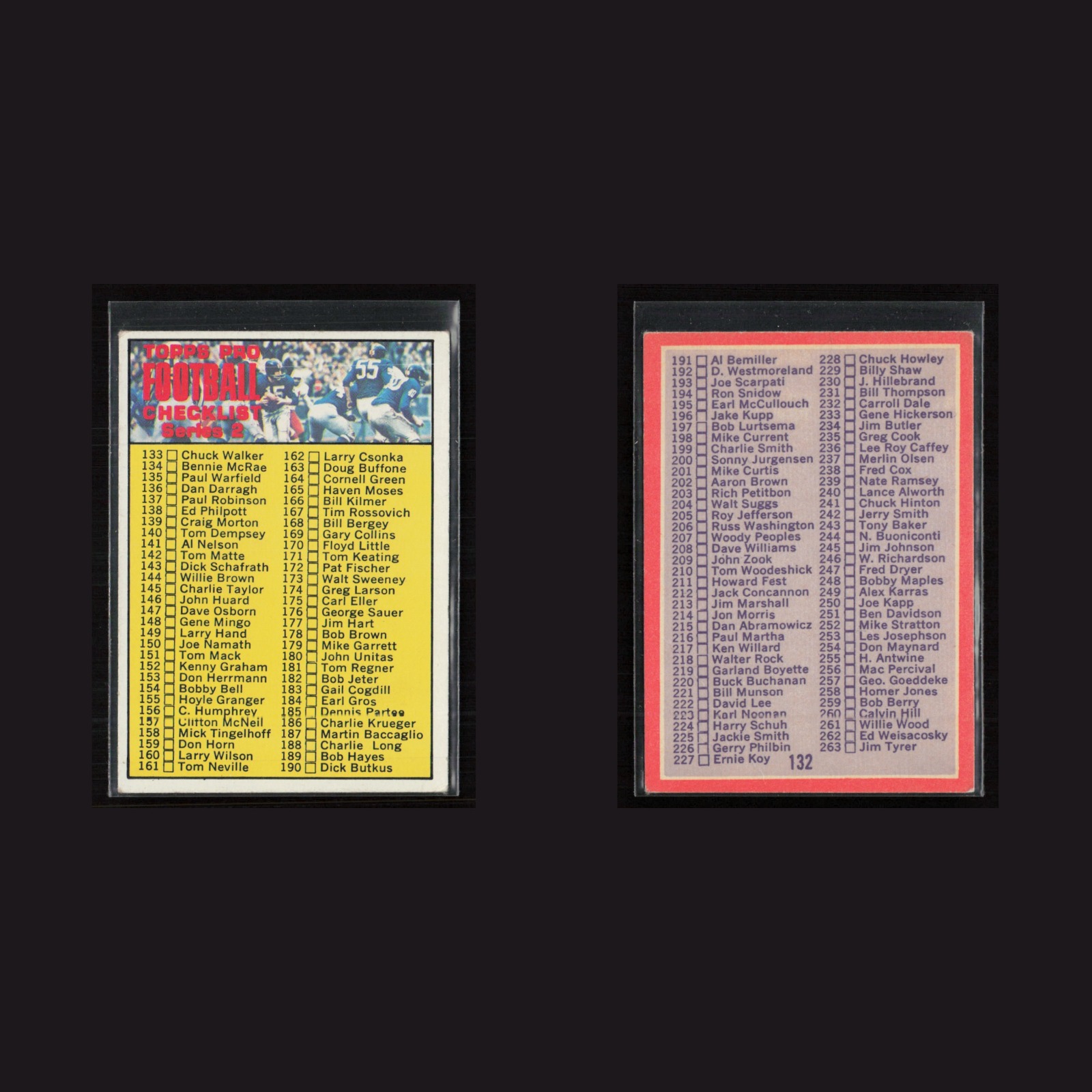 1970 Checklist 133-263 #132 EX-EXMINT Topps Vintage Football Card Set-Break NFL front and back scans. Card condition is as shown in the scans.