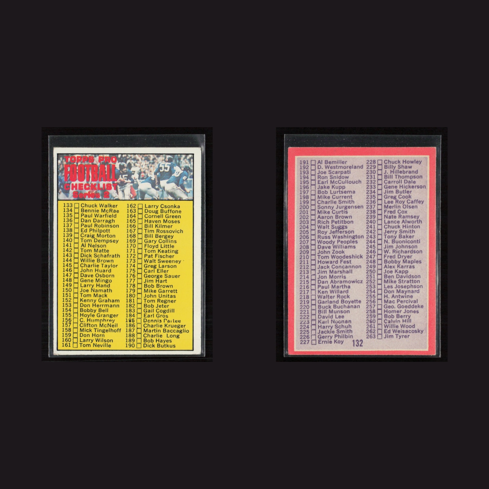 1970 Checklist 133-263 #132 EX-EXMINT Topps Vintage Football Card Set-Break NFL front and back scans. Card condition is as shown in the scans.