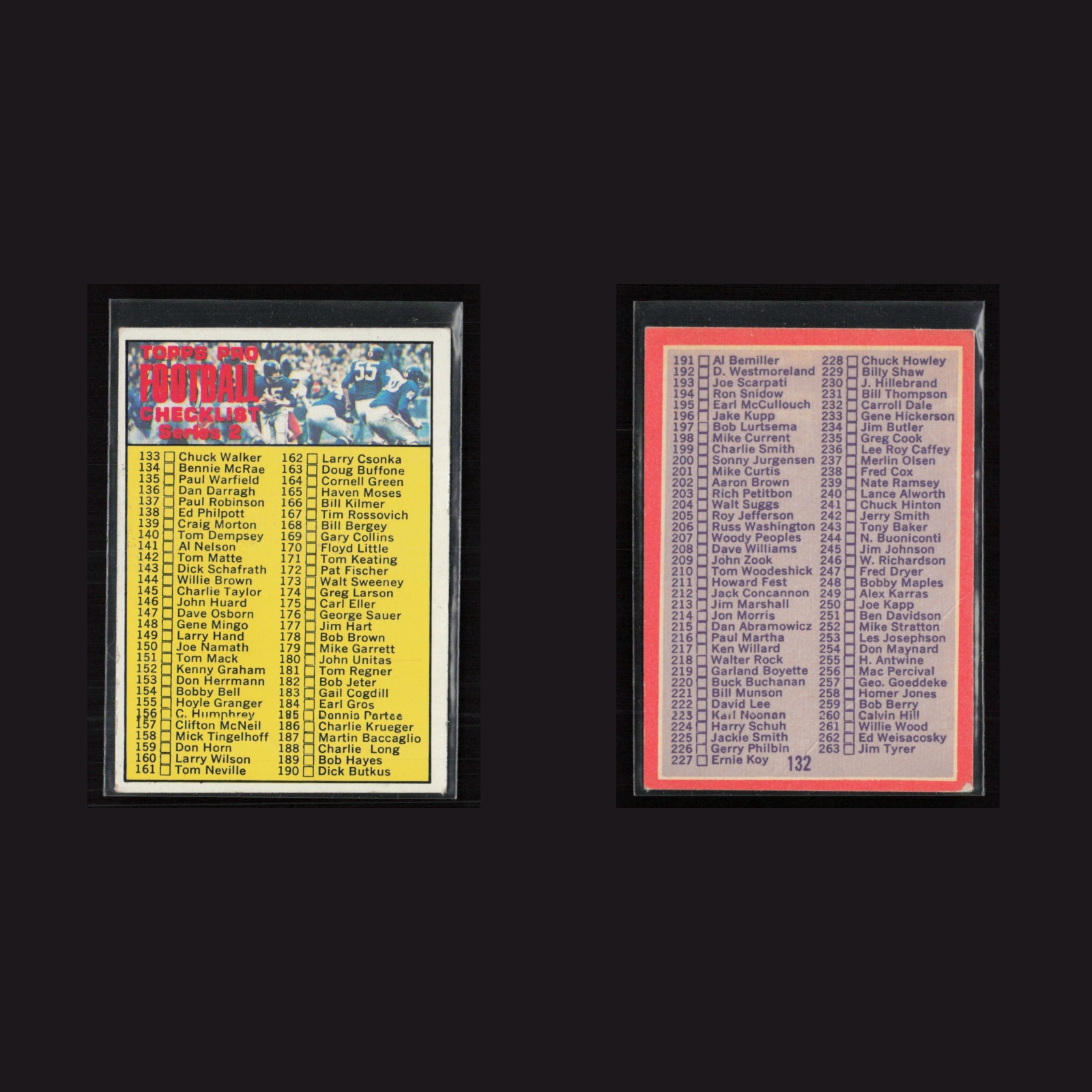 1970 Checklist 133-263 #132 EX-EXMINT Topps Vintage Football Card Set-Break NFL front and back scans. Card condition is as shown in the scans.