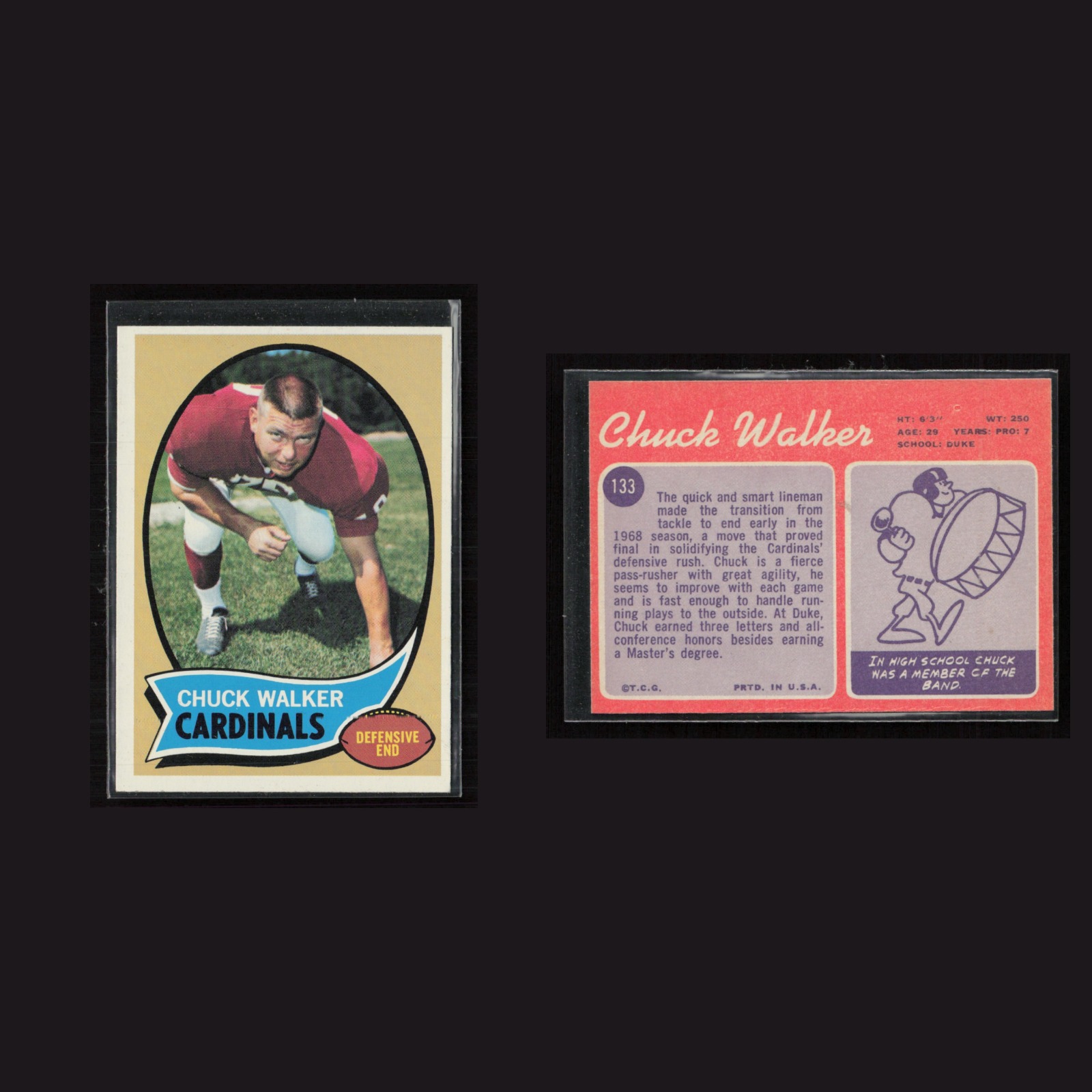 1970 Chuck Walker #133 EX-EXMINT Topps Arizona Cardinals Vintage Football Card front and back scans. Card condition is as shown in the scans.