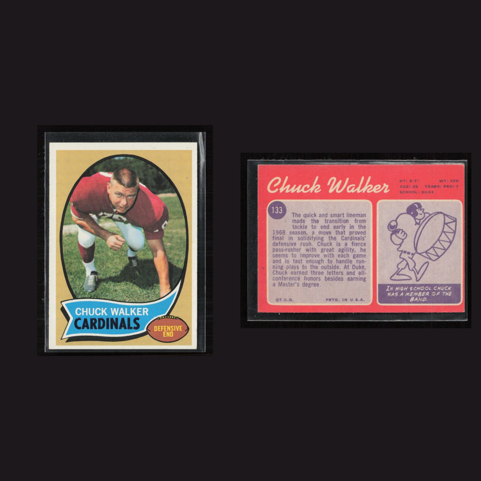 1970 Chuck Walker #133 EX-EXMINT Topps Arizona Cardinals Vintage Football Card front and back scans. Card condition is as shown in the scans.