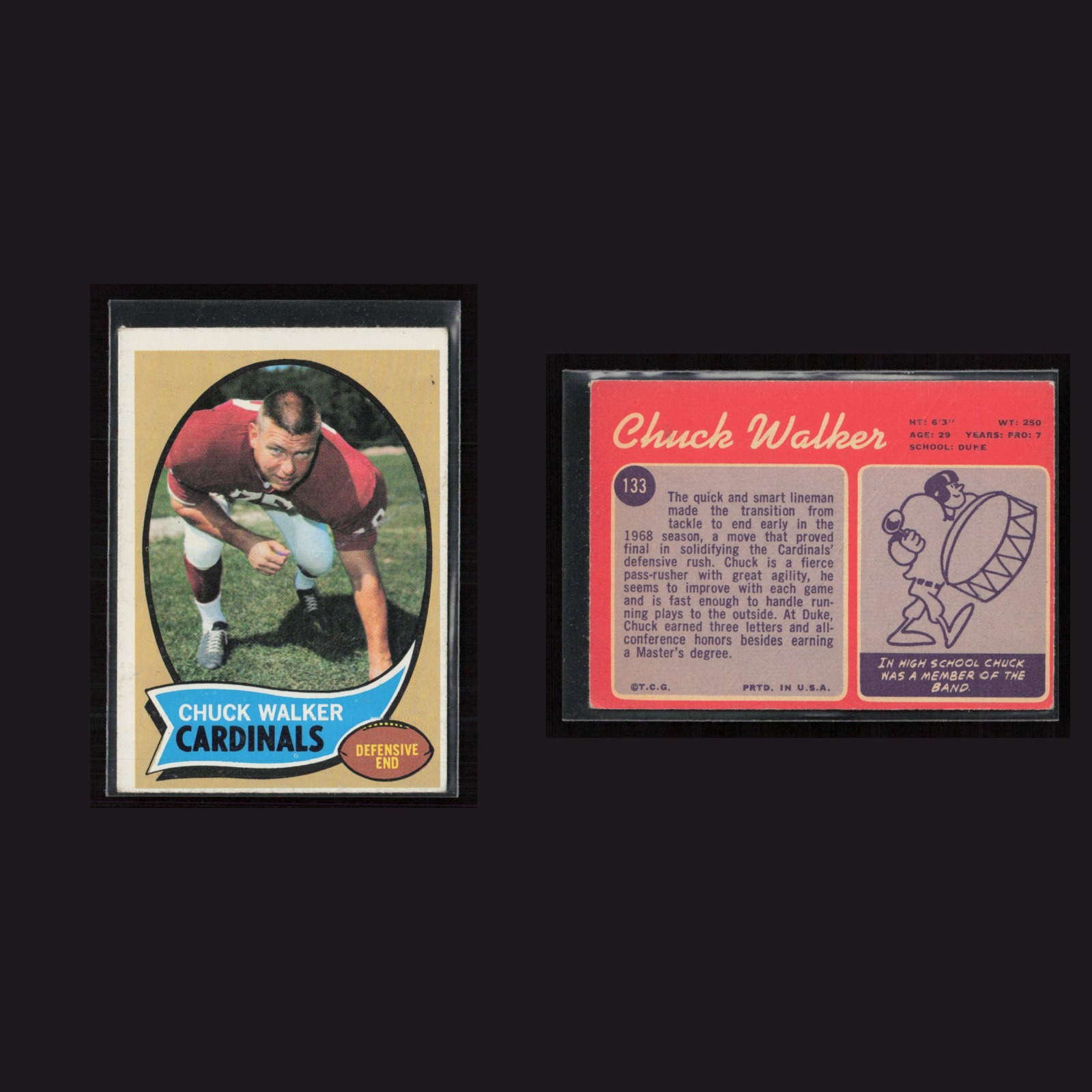 1970 Chuck Walker #133 EX Topps St. Louis Cardinals Vintage Football Card NFL front and back scans. Card condition is as shown in the scans.