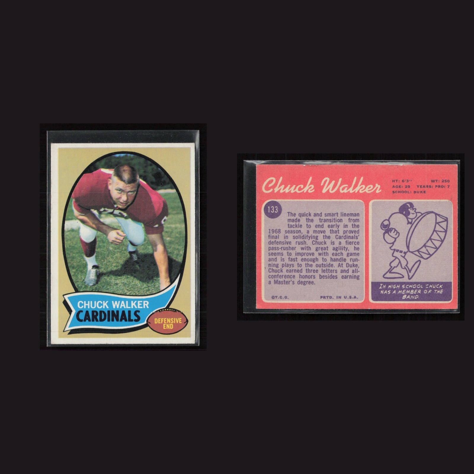 1970 Chuck Walker #133 EX-EXMINT Topps Arizona Cardinals Vintage Football Card front and back scans. Card condition is as shown in the scans.