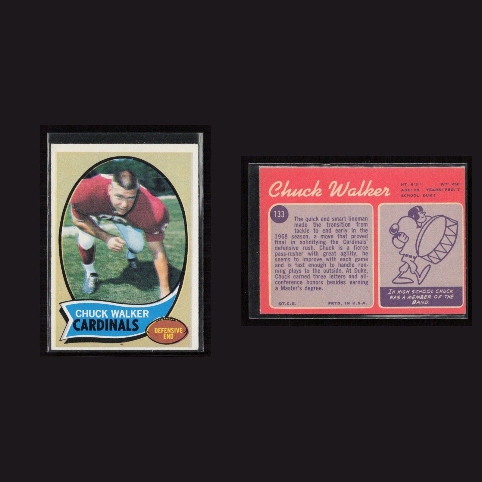 1970 Chuck Walker #133 EX Topps Arizona Cardinals Vintage Football Card NFL front and back scans. Card condition is as shown in the scans.