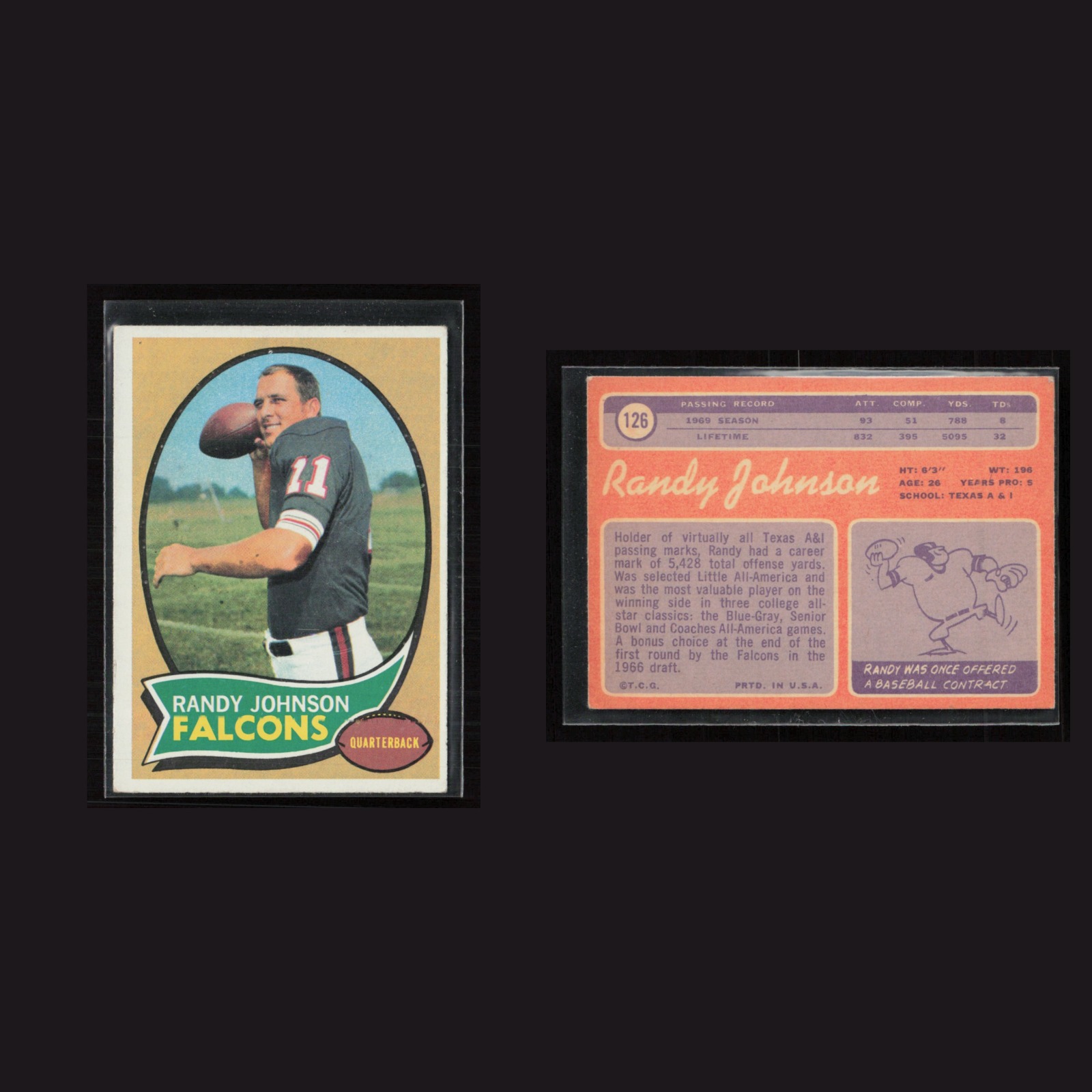 1970 Randy Johnson #126 EX Topps Atlanta Falcons Vintage Football Card Set-Break front and back scans. Card condition is as shown in the scans.