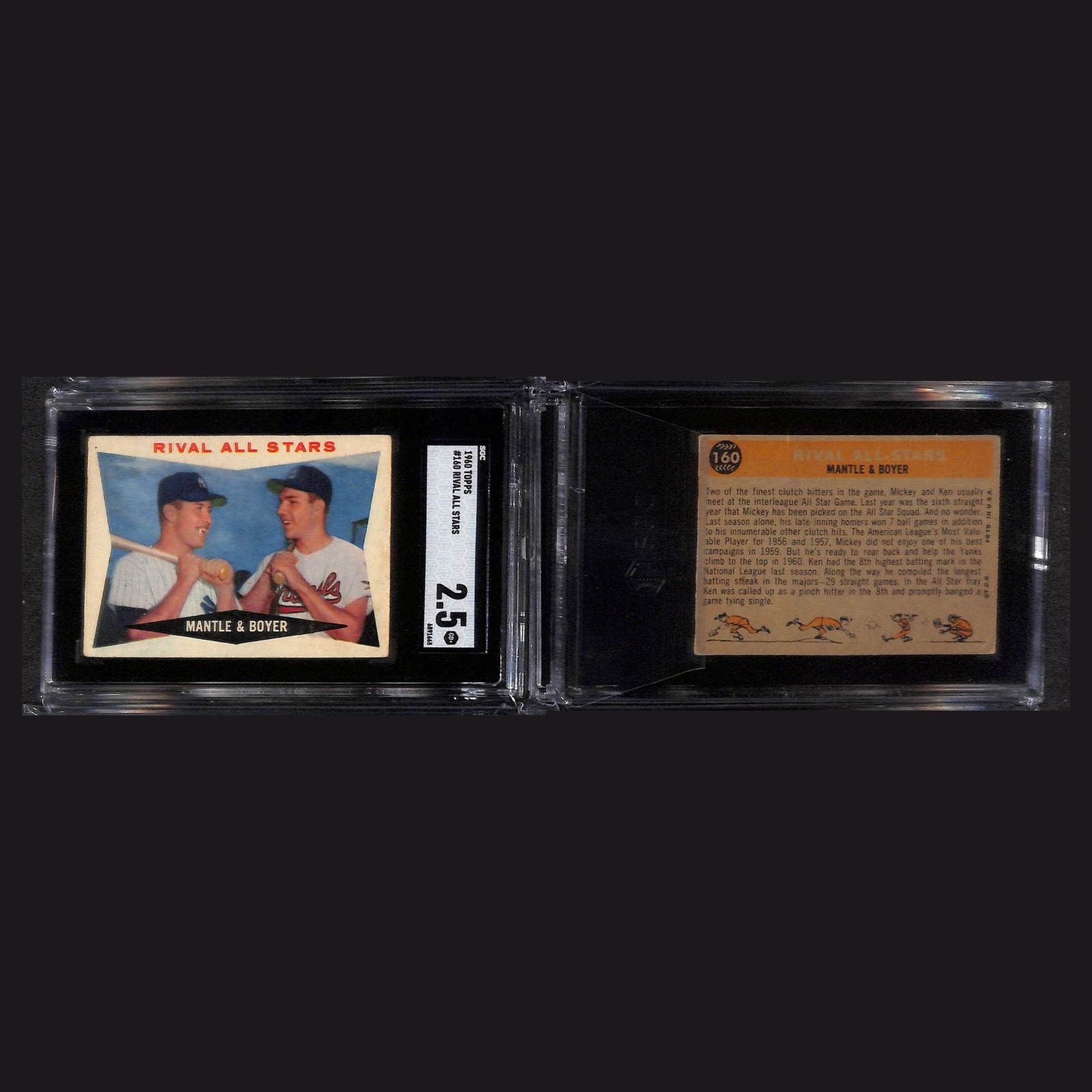 1960 Mickey Mantle & Ken Boyer #160 2.5 SGC Topps Rival All Stars Vintage Card front and back scans. Card condition is as shown in the scans.