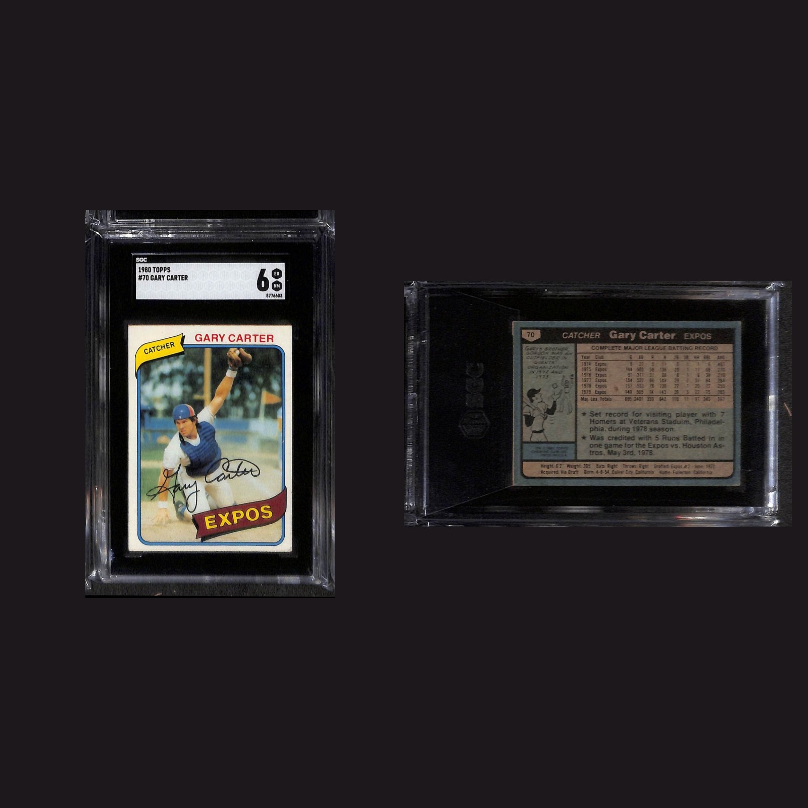 1980 Auto Gary Carter #70 6 SGC Topps Montreal Expos Baseball Card MLB front and back scans. Card condition is as shown in the scans.