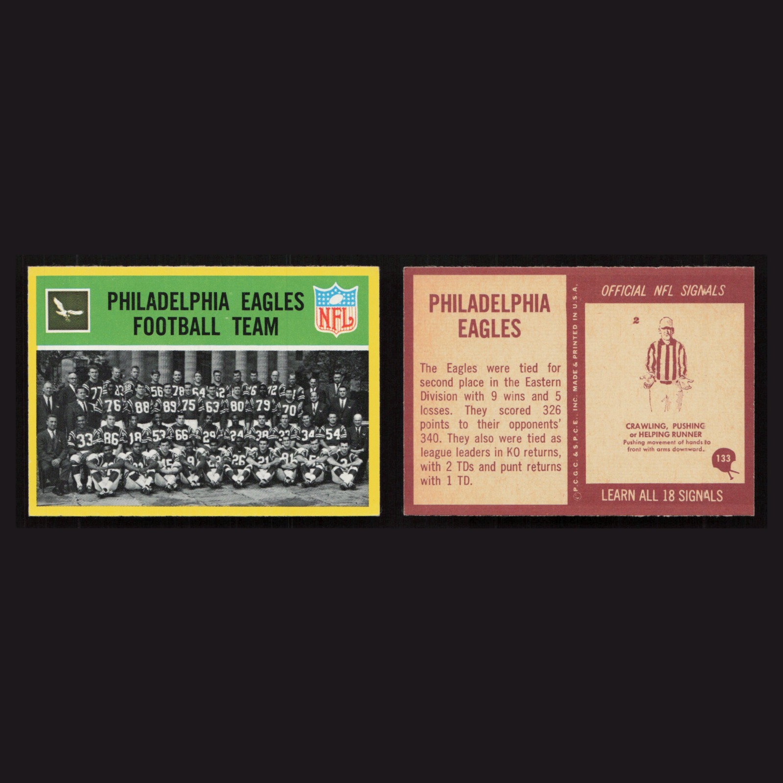 1967 Eagles Team #133 NM Philadelphia Philadelphia Eagles Vintage Football Card front and back scans. Card condition is as shown in the scans.